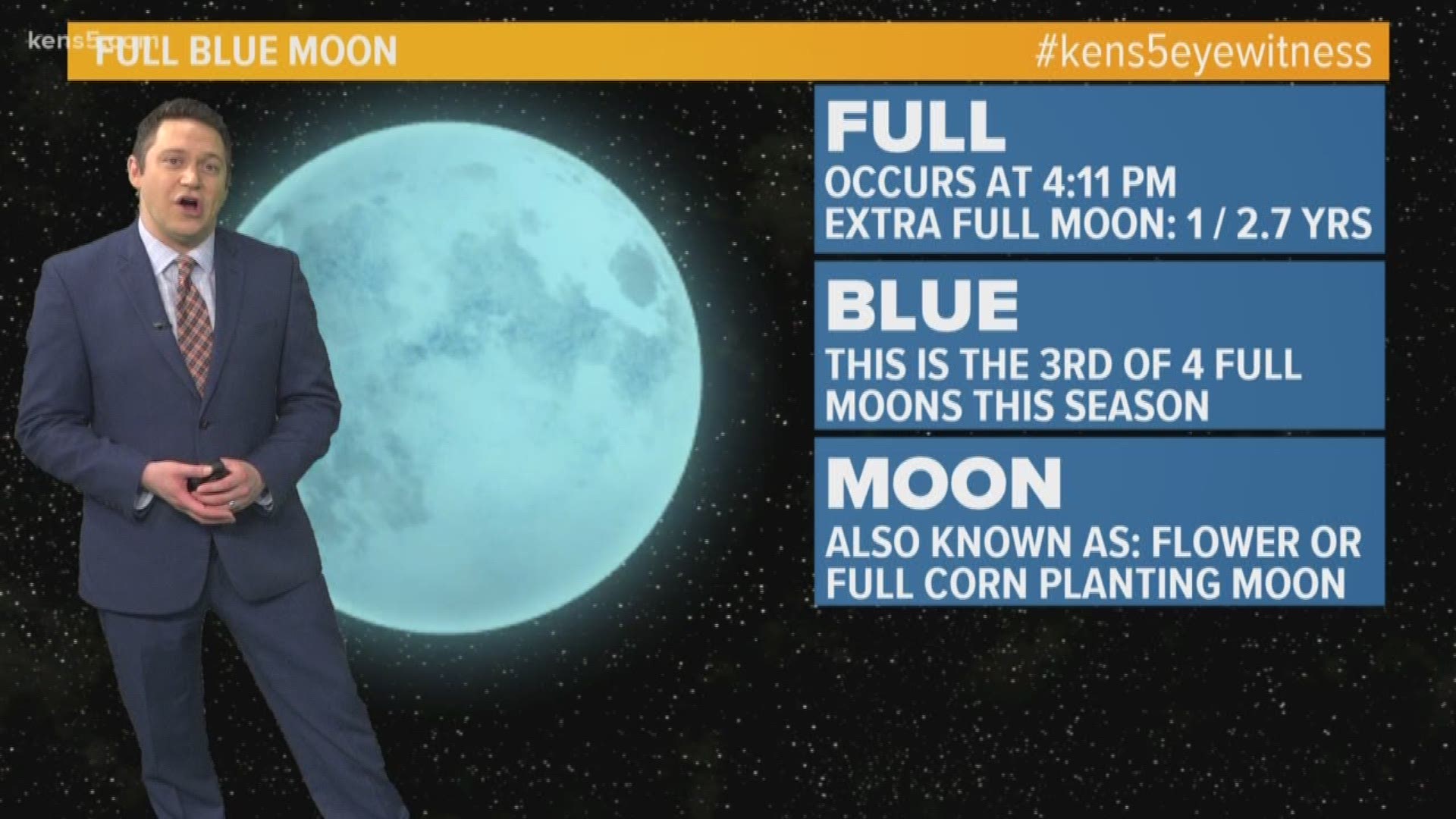 Once in a blue moon! You'll actually be able to see a full blue moon tonight. This is the 3rd of 4 full moons this season.