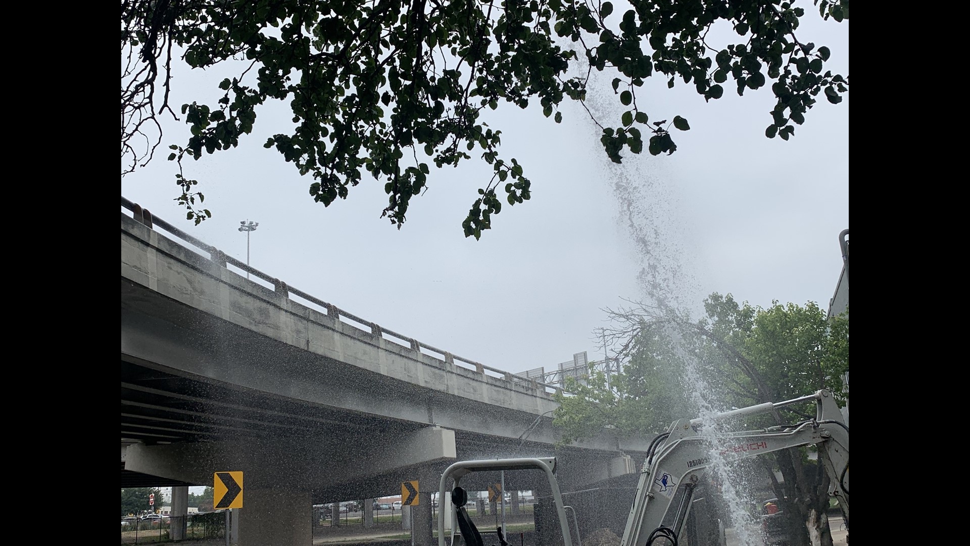 Water main break causes water to shoot 30 feet in the air outside ...