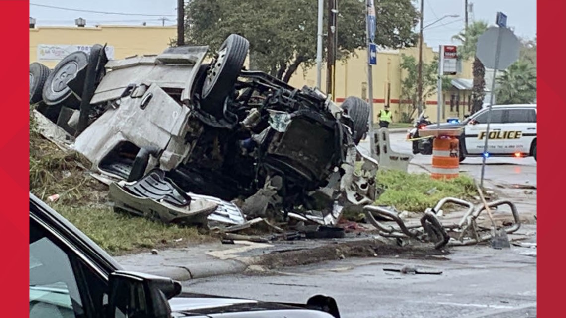 18wheeler crashes off highway, lands on lower level 13 feet below
