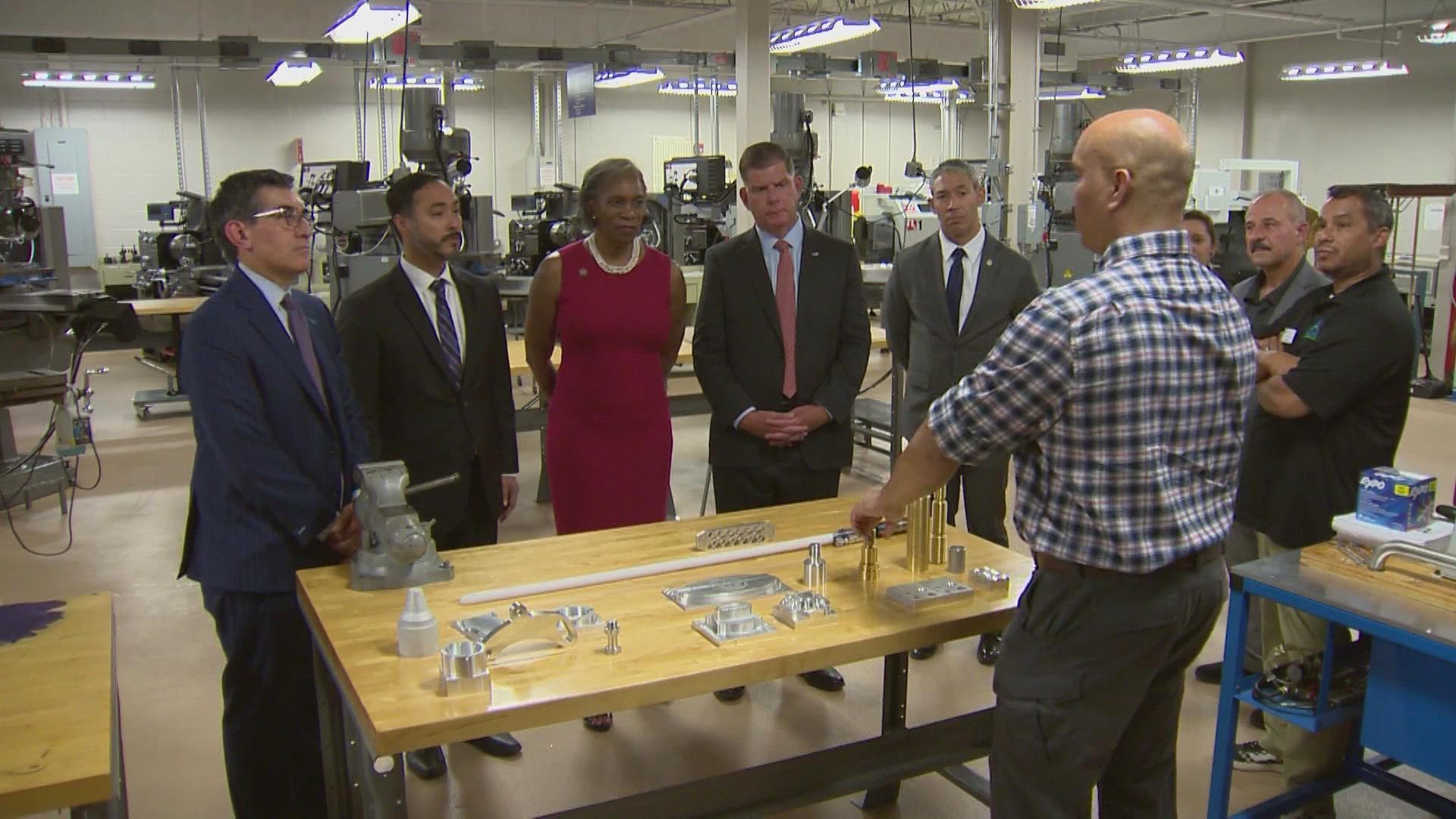 US Secretary of Labor Marty Walsh got a view of the work done by St. Philip’s College students in their aerospace and manufacturing labs.