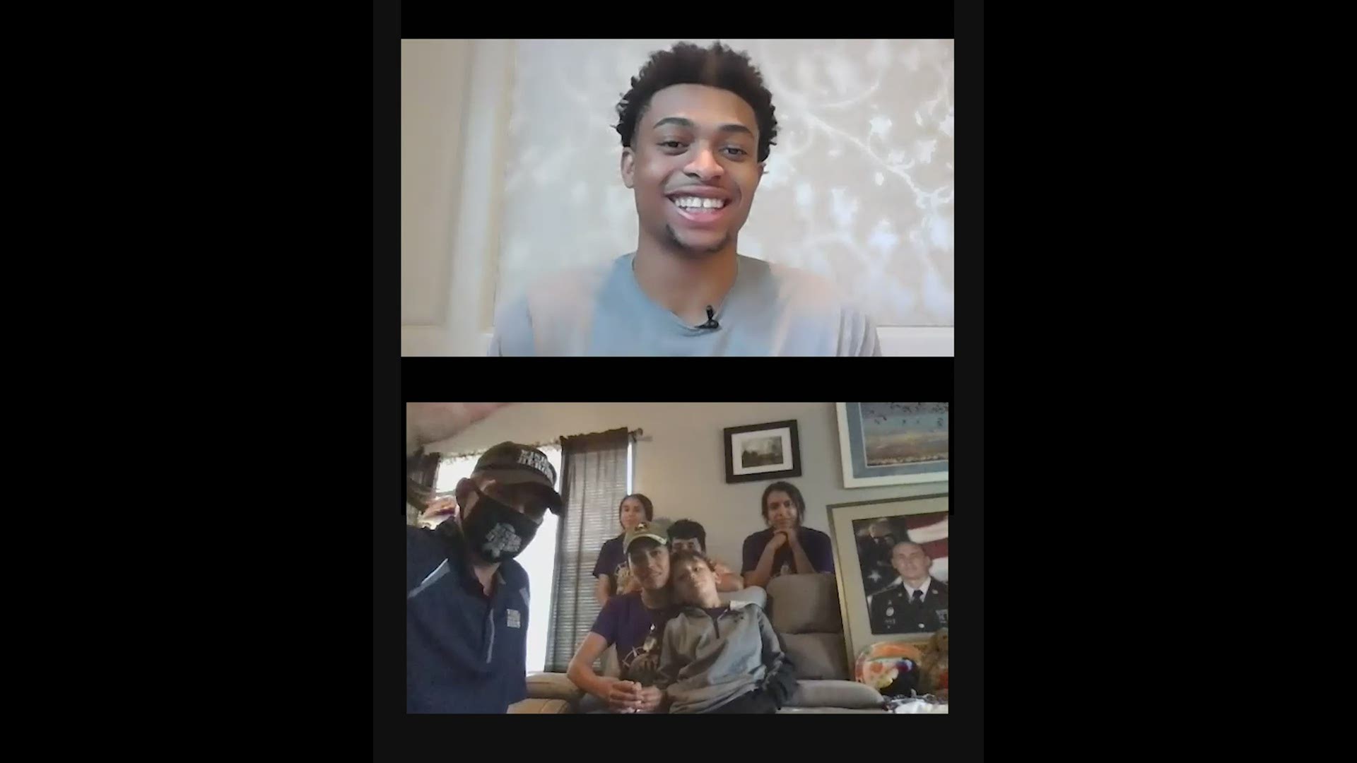 Spurs player Keldon Johnson surprised the Watson family during a video session with the news of a $10,000 gift. Credit: Spurs Sports & Entertainment