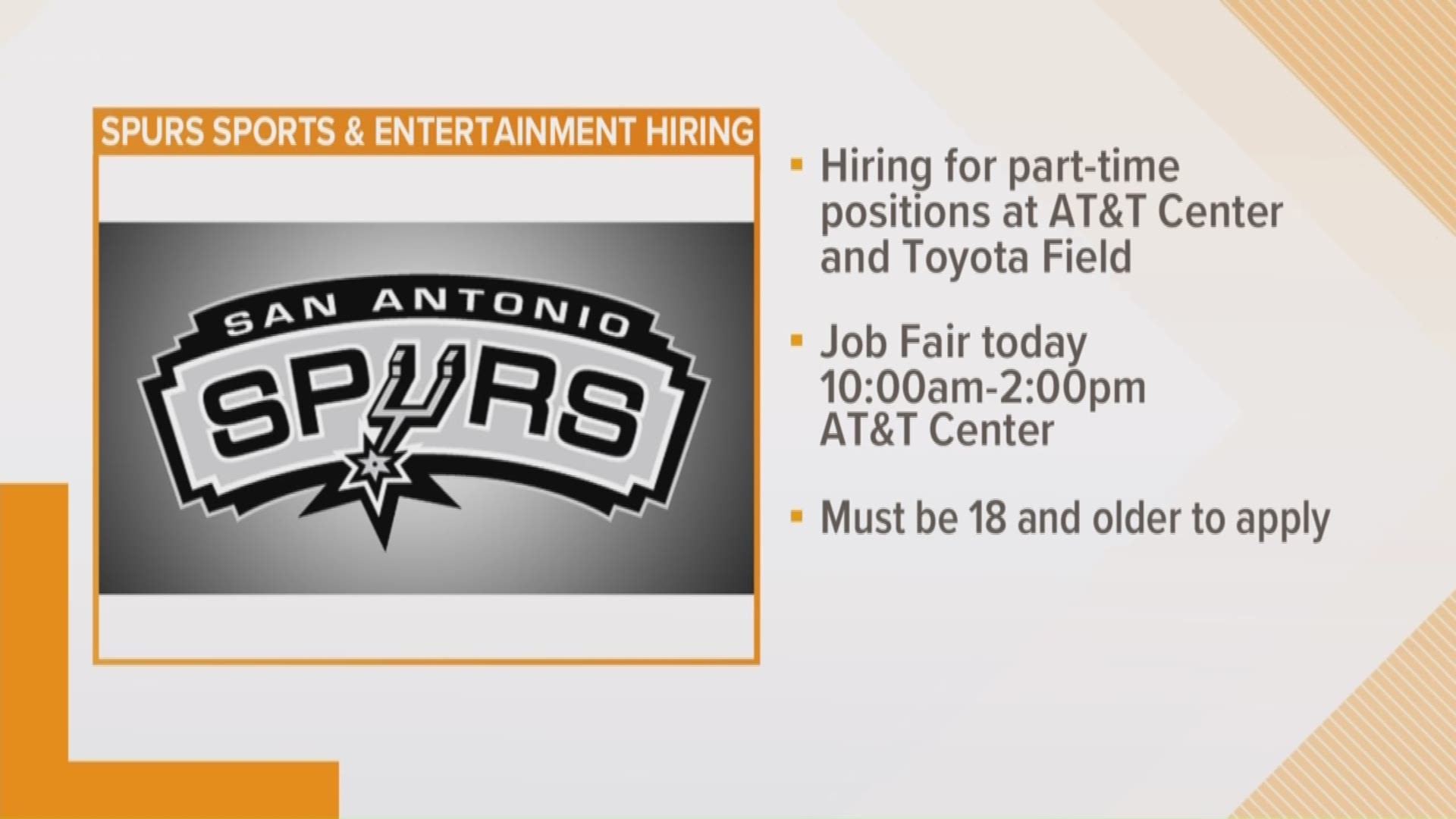 Spurs Sports and Entertainment is hosting a job fair at 10 am Tuesday.