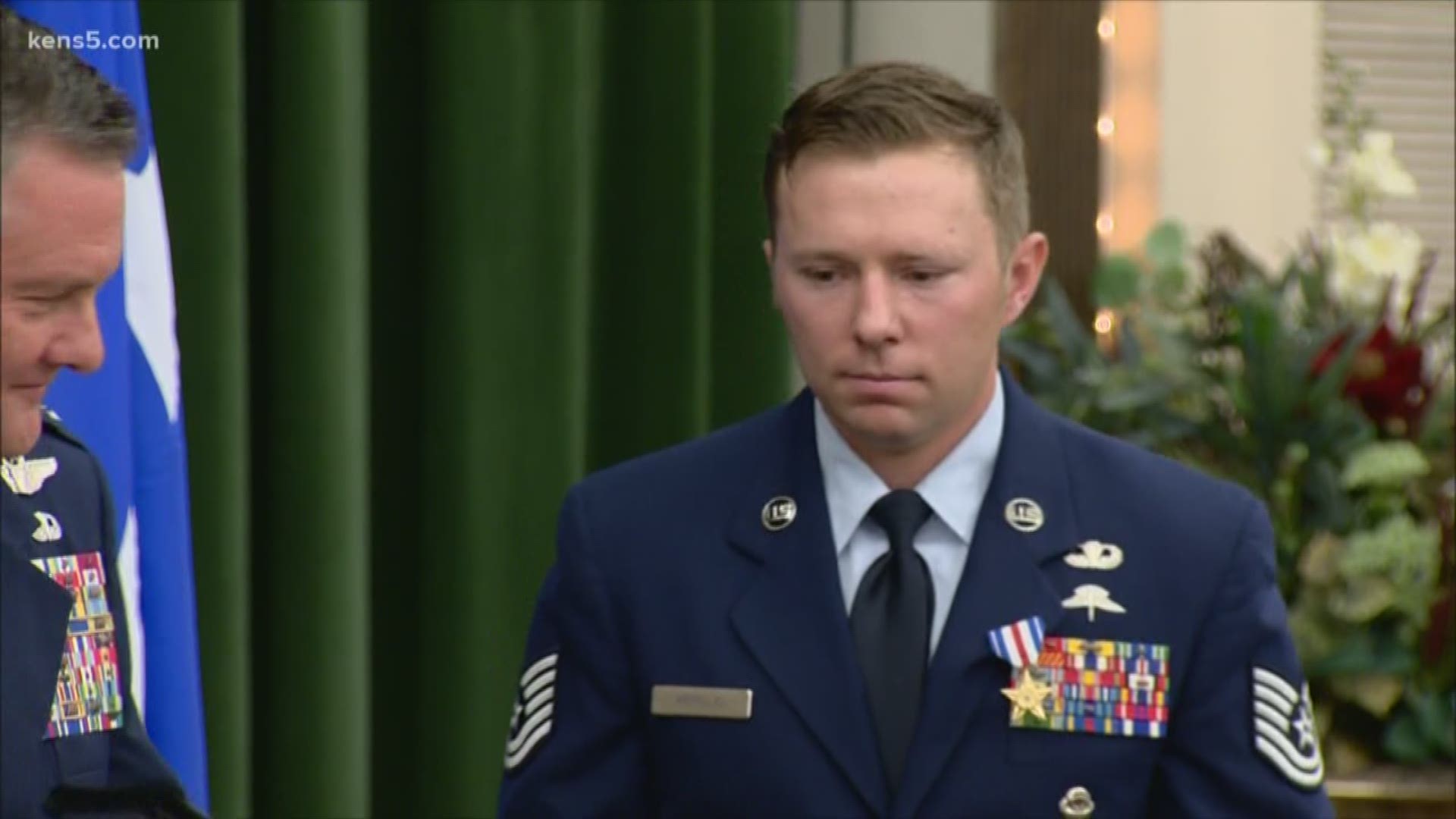 Michael Perolio was recognized for jumping into action when enemy fighters injured three of his team members in Afghanistan.