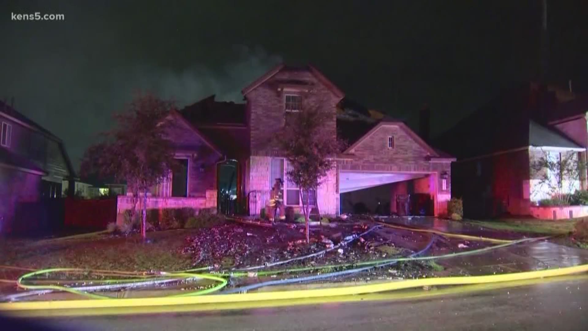 A family escaped their Alamo Ranch home early Saturday morning after it caught on fire during a thunderstorm.