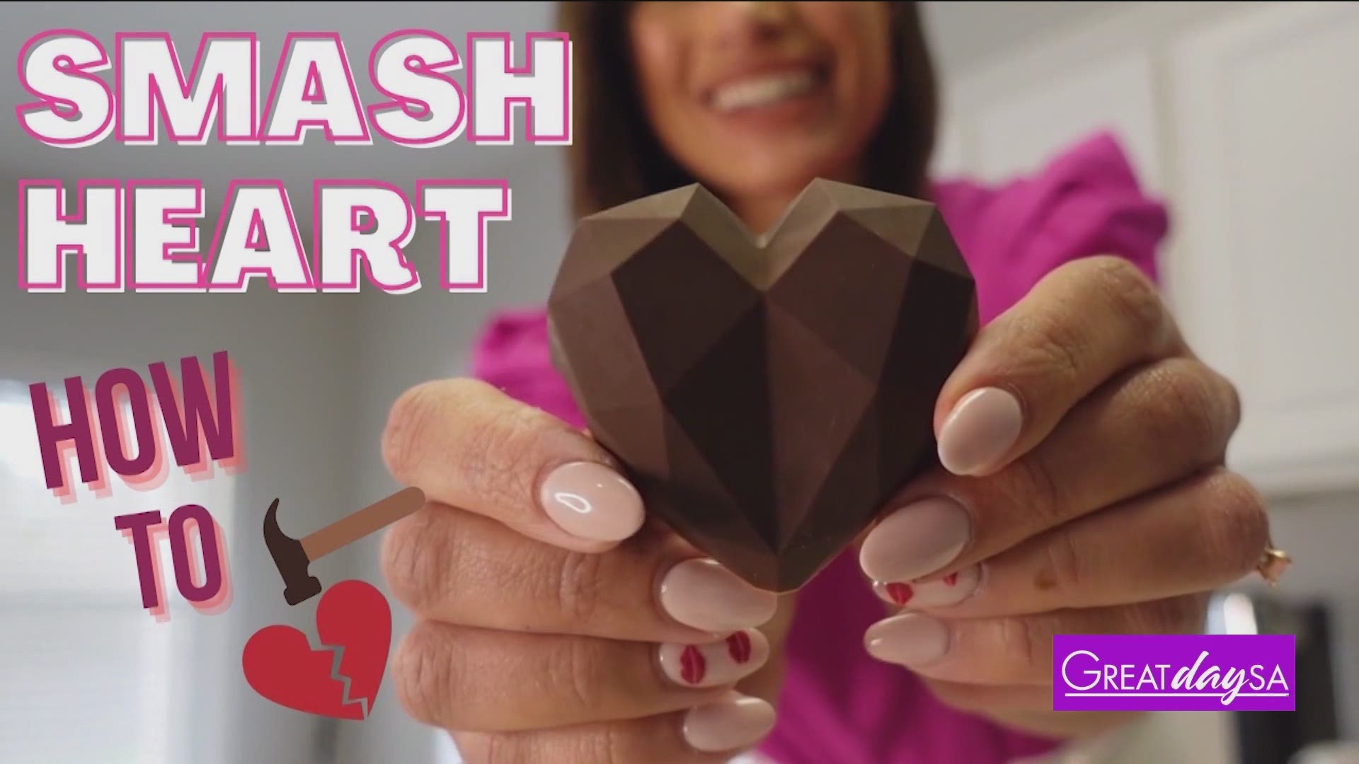 Mari Valencia from Sweetmade Cakes & Florals teaches Clarke how to make her famous chocolate smash heart.