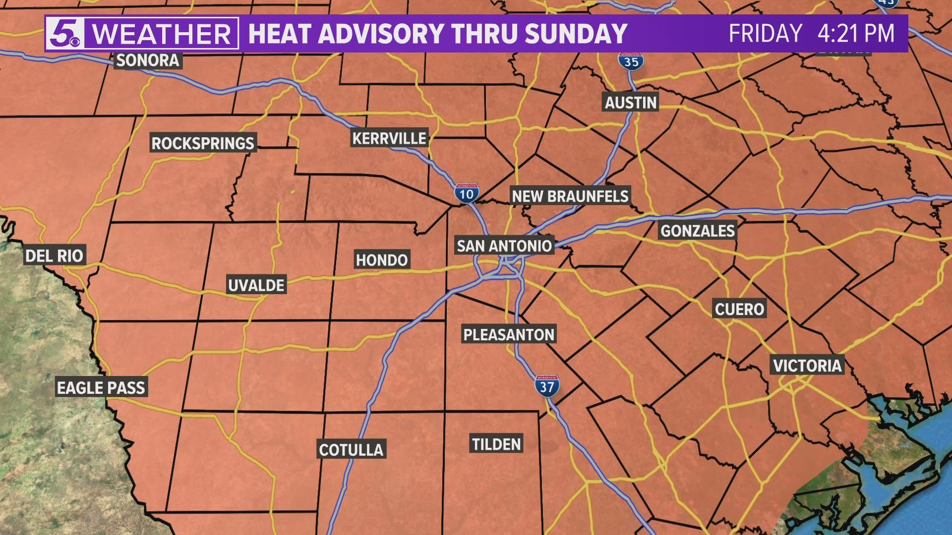 A Heat Advisory stays in effect through Sunday for Bexar County.