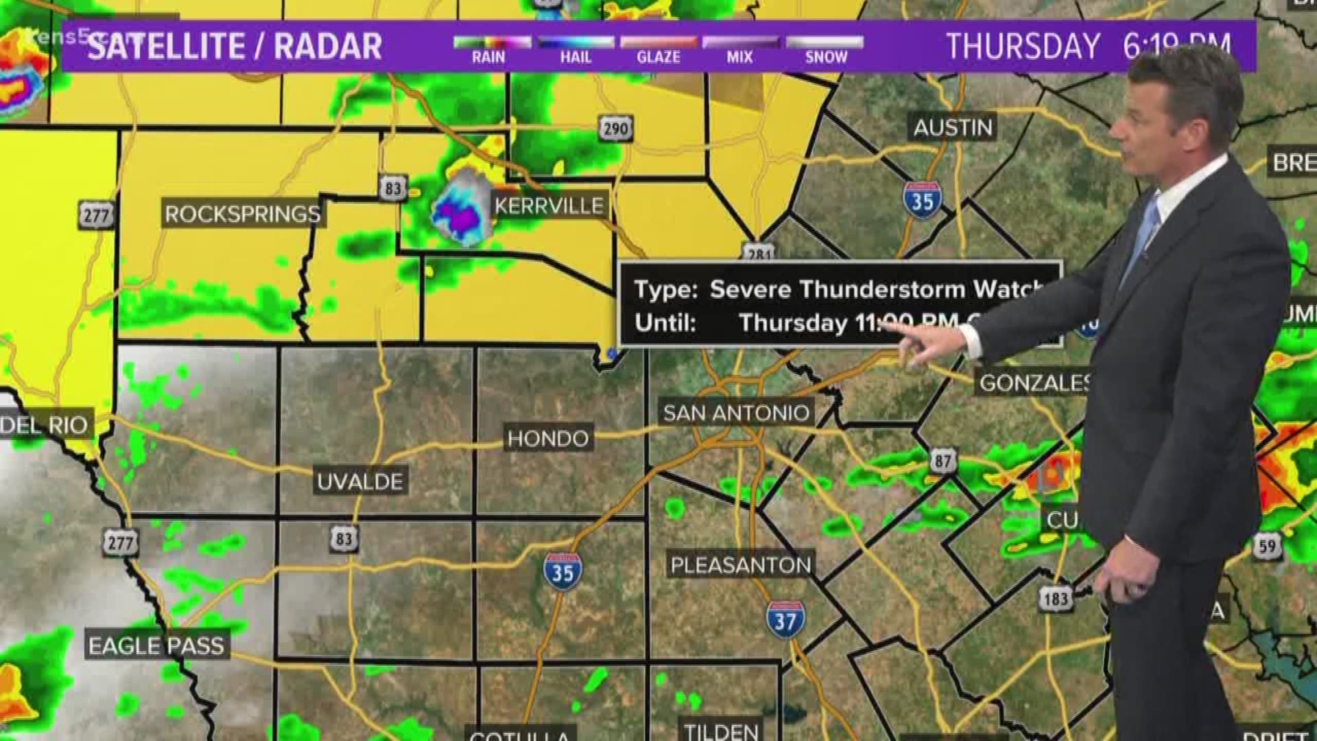 Severe Thunderstorm Watch in effect for region northwest of San Antonio
