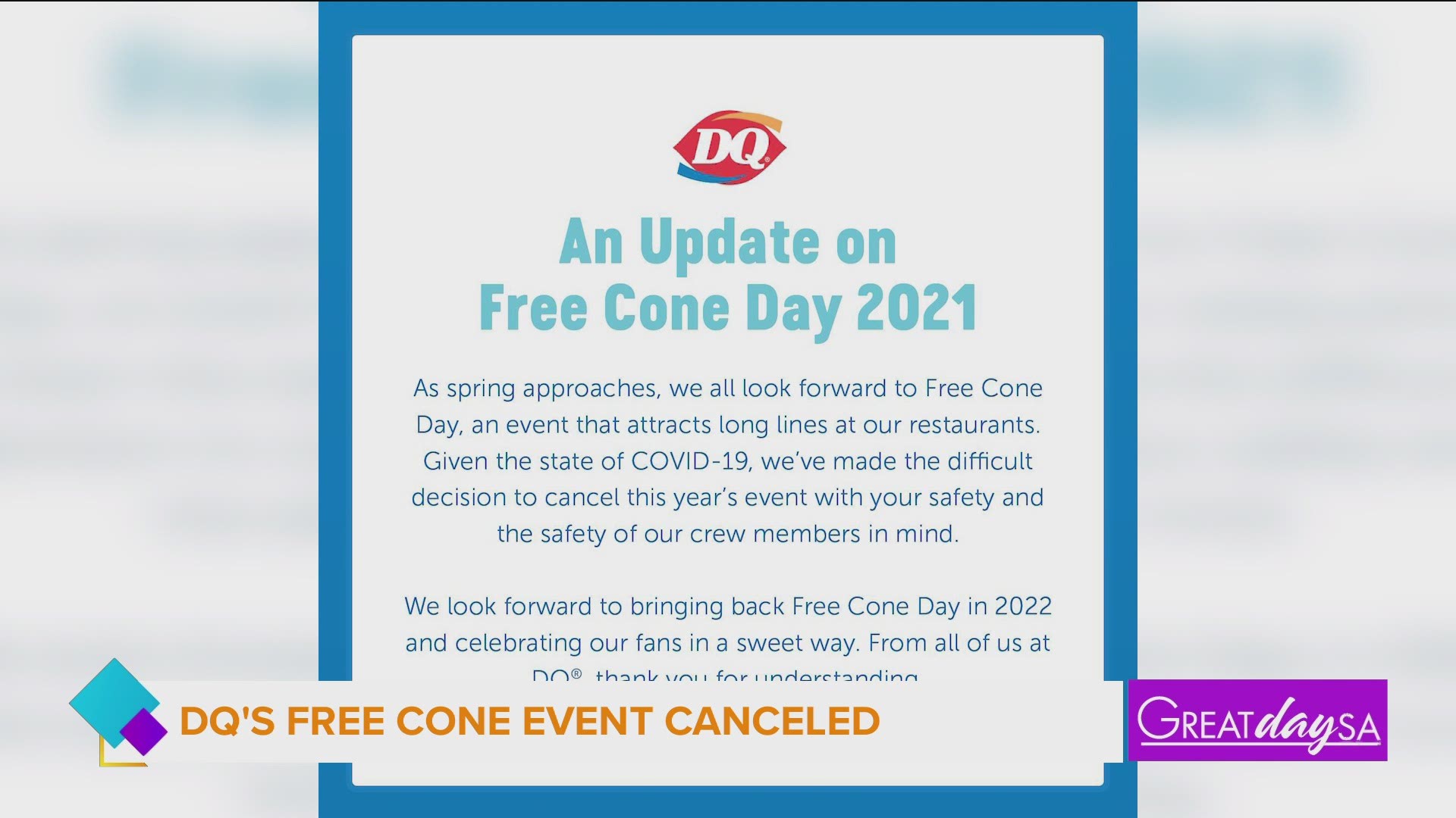 Say it ain't so! Dairy Queen is canceling their free cone day this year due to the pandemic.
