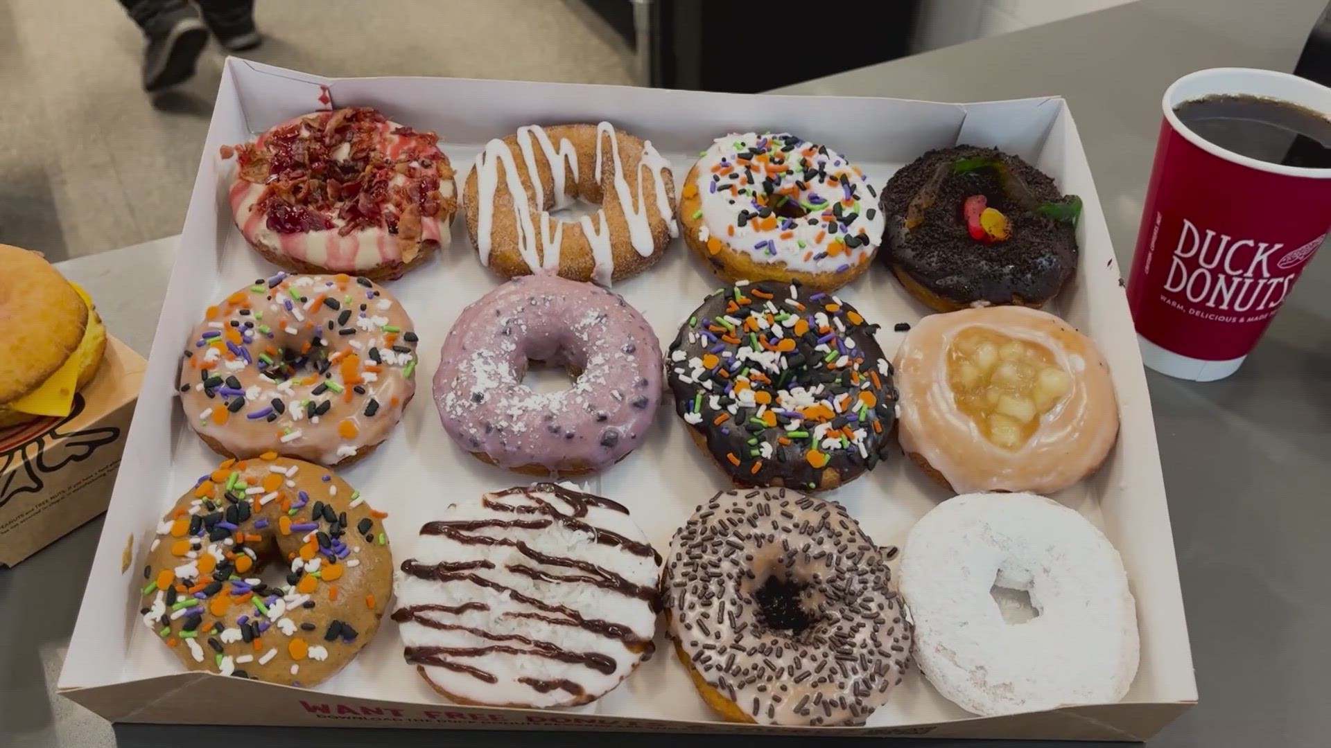 The ‘Spooky Box’ includes 12 Halloween themed doughnuts that pay homage to characters like the werewolf, mummy, spider and jack-o-lantern.