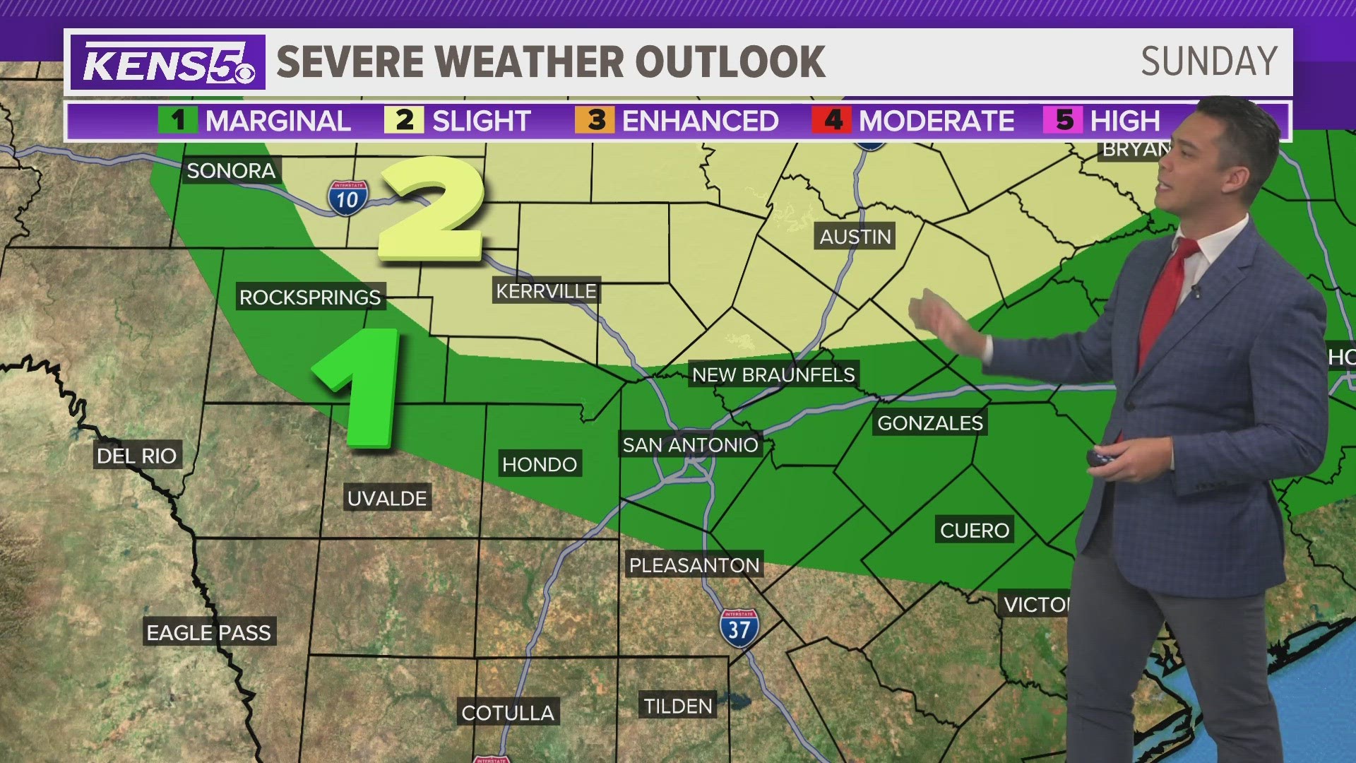 Severe weather threat tonight until midnight for northern counties and small risk for San Antonio.
