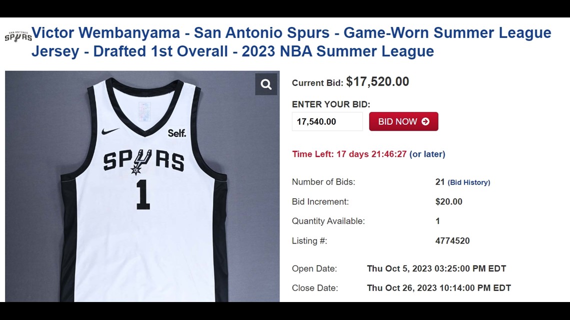 Spurs' Victor Wembanyama game-worn jersey selling at auction