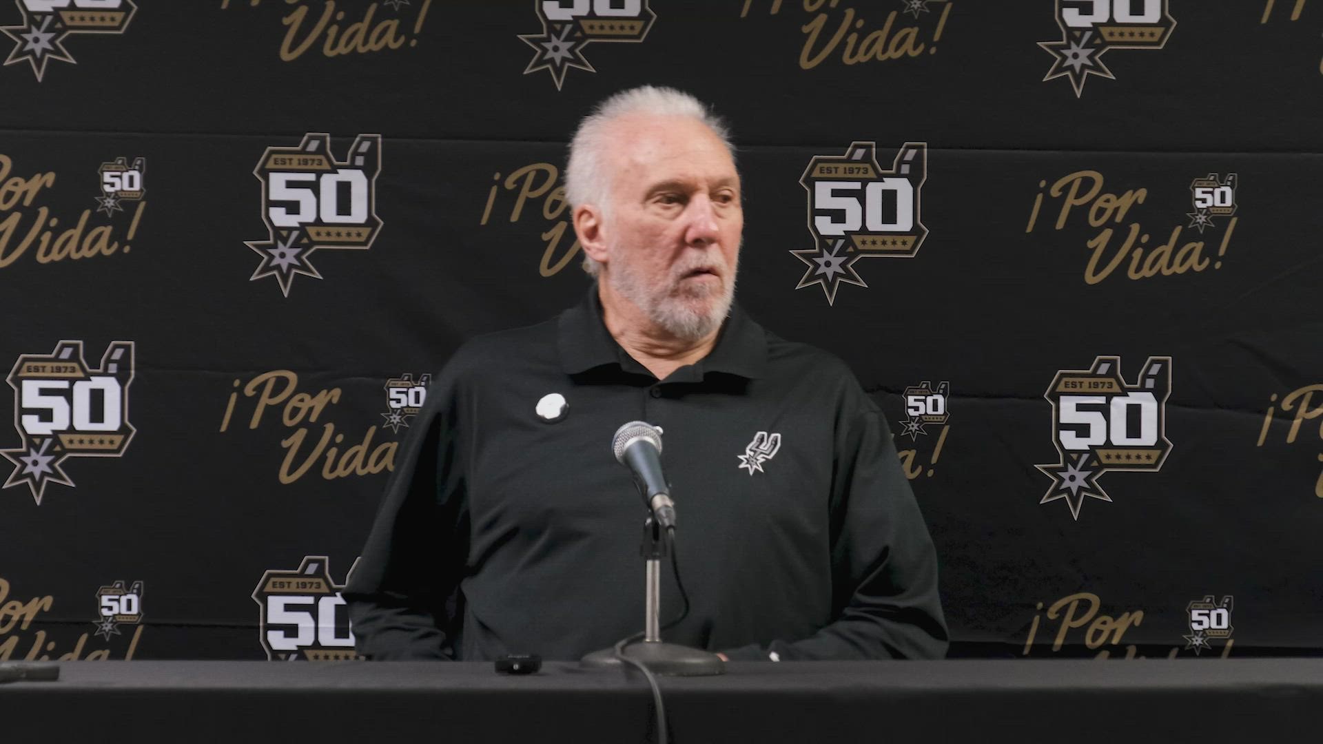 Pop said it's going to be a long process for his young group, and physicality needs to improve. He also had jokes about Manu Ginobili, who was honored at halftime.