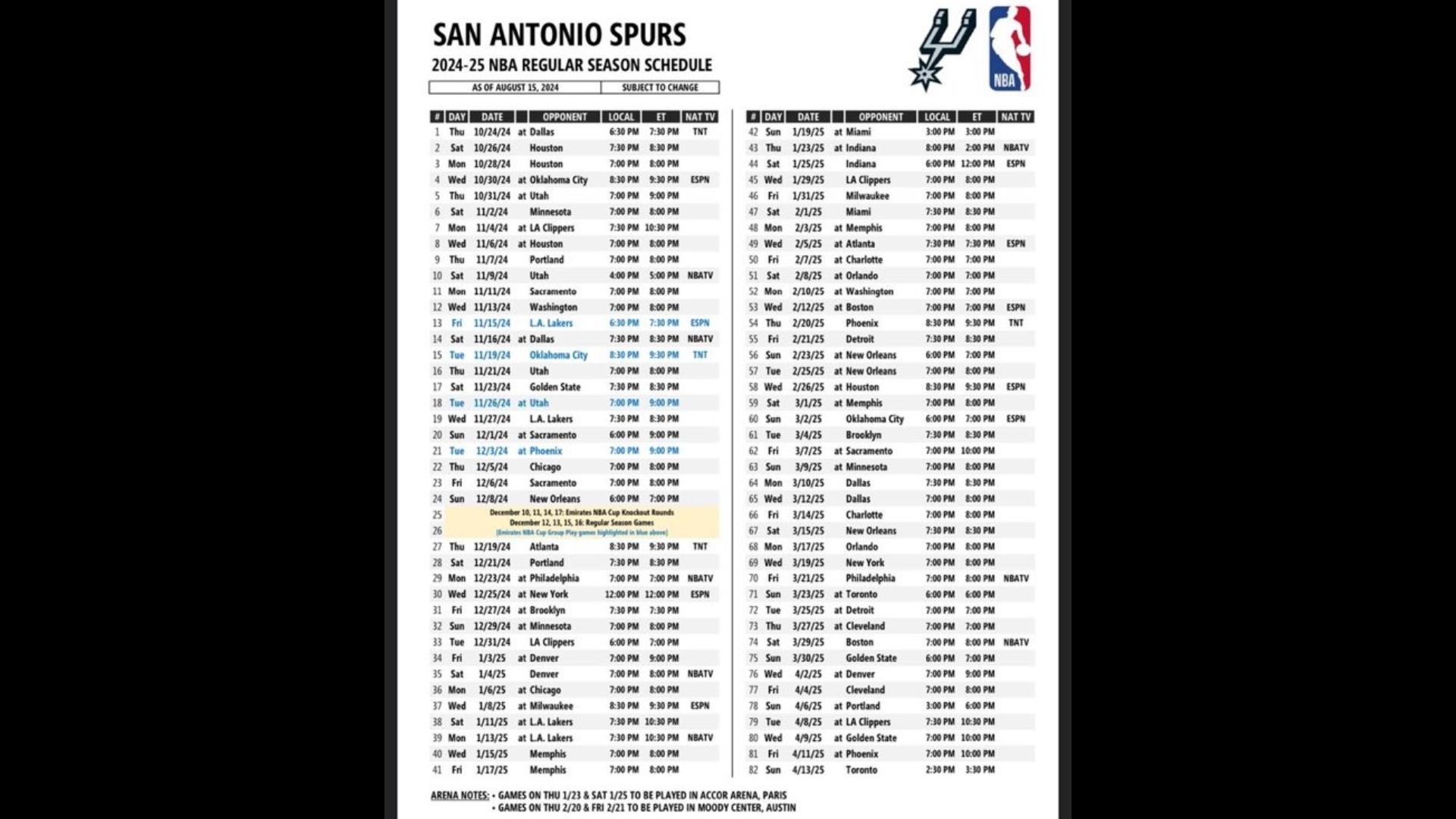 Spurs release 202425 schedule