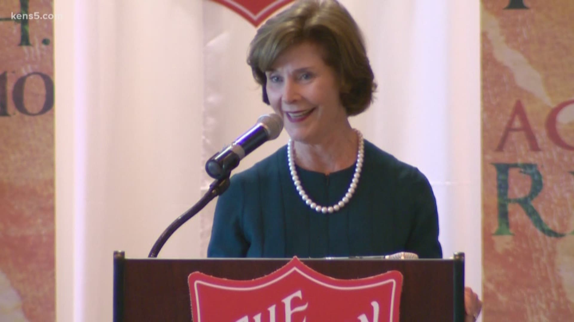 Former First Lady Laura Bush was in San Antonio Tuesday to deliver the keynote address at the Salvation Army's 2019 Annual Lunch, held at the University of the Incarnate Word.