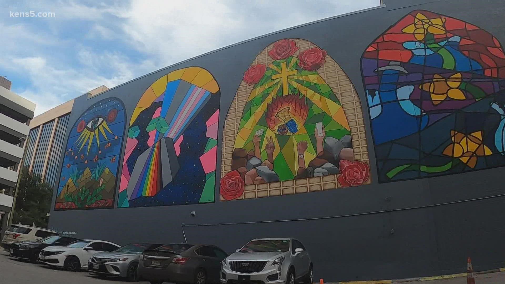 Finishing touches are being added to a new mural encouraging inclusivity at Travis Park Church