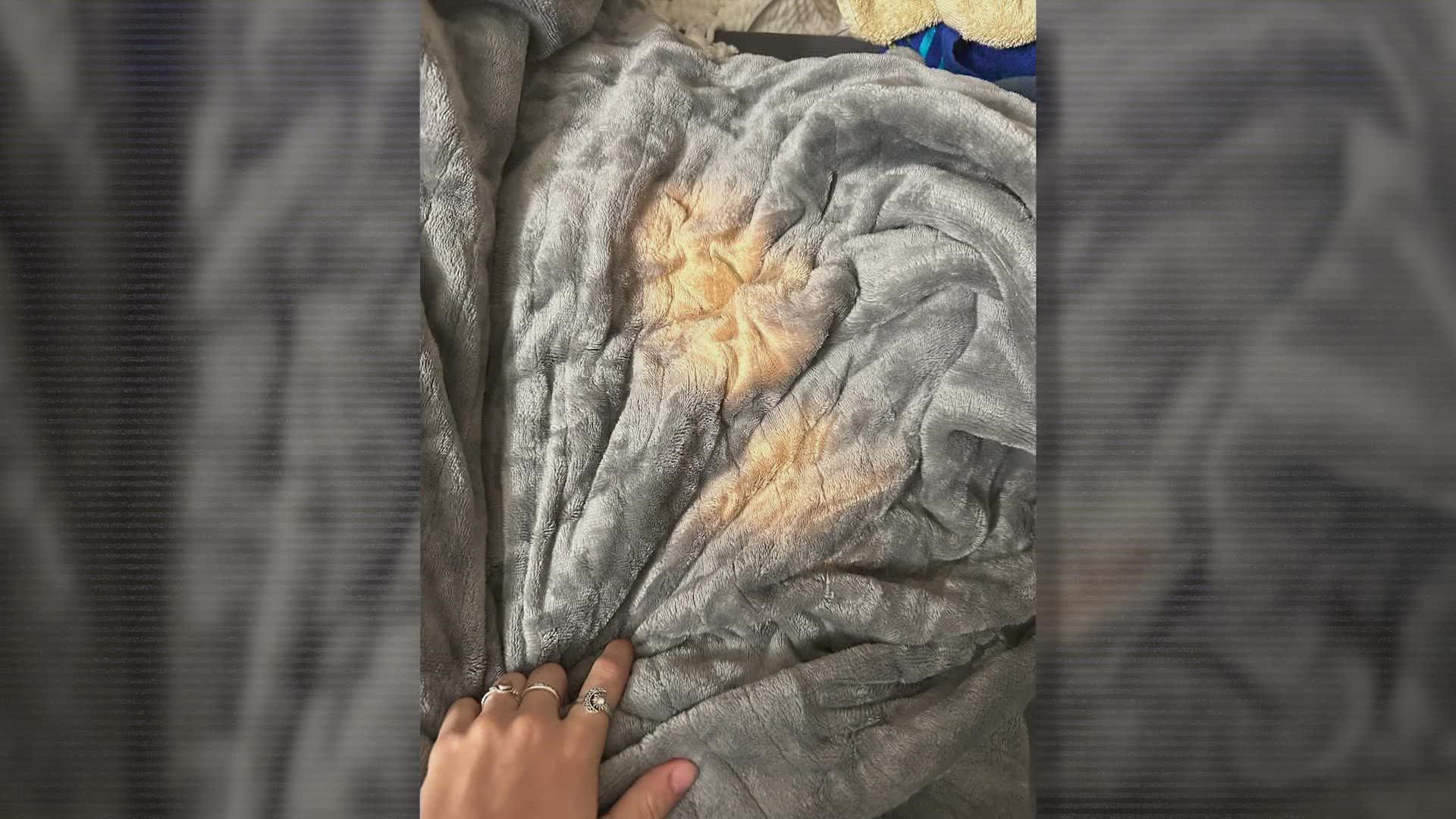 Paige Bourquin says her ‘CURECURE’ electric blanket nearly caught fire. Reviews show others were also burned by their experience.