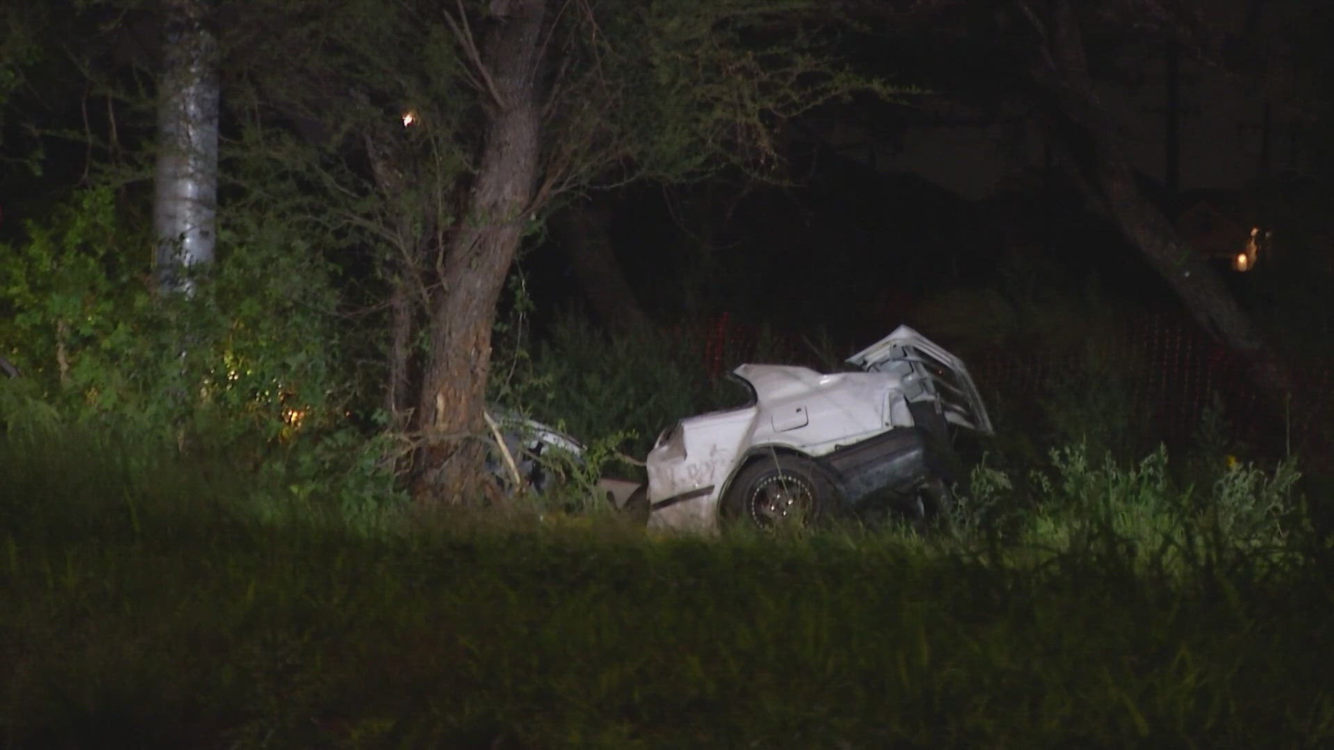 Police say the driver lost control and hit a utility pole before wrapping around a tree.