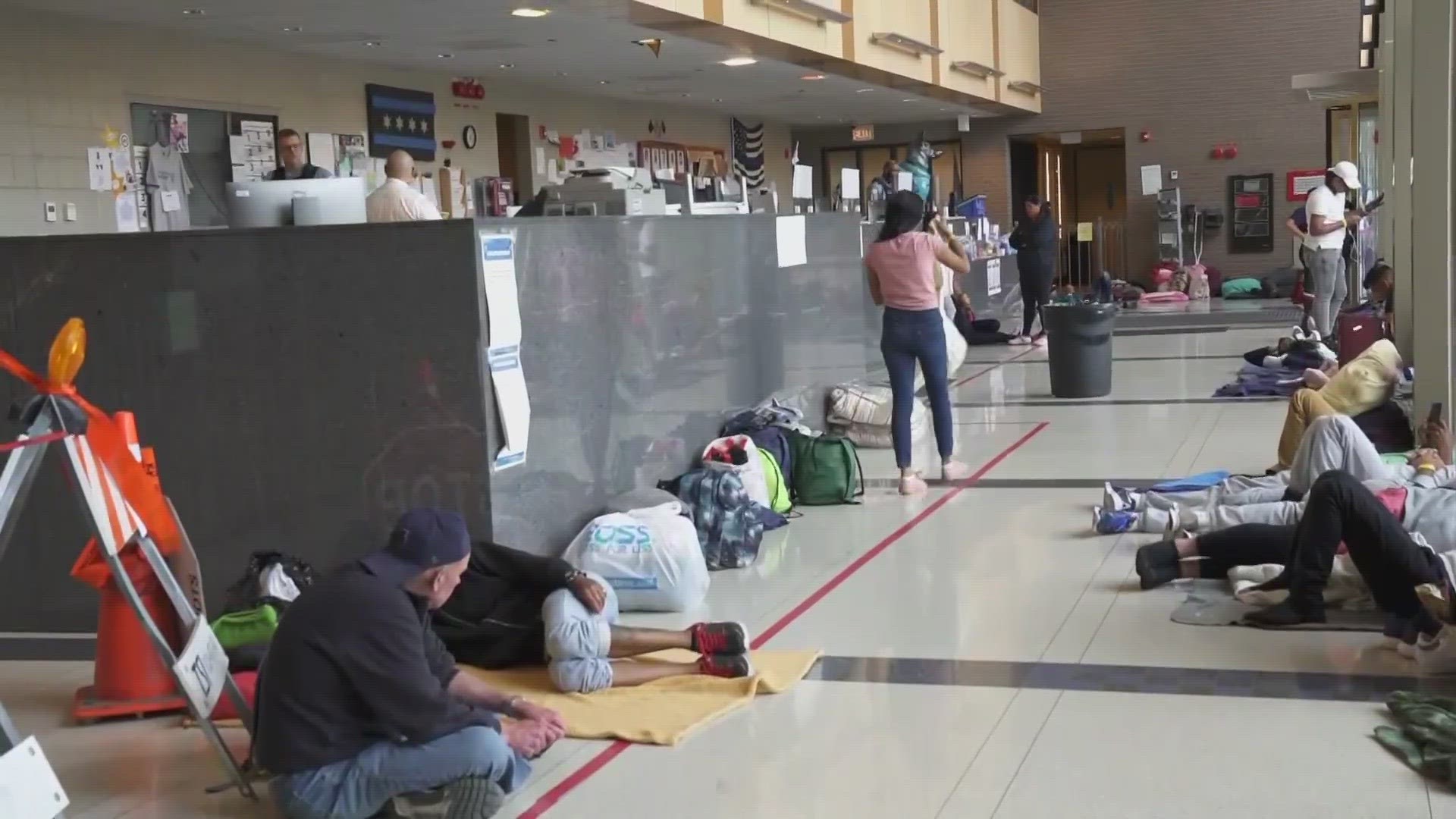 Migrants are staying at a police station in Chicago because there is no other options.