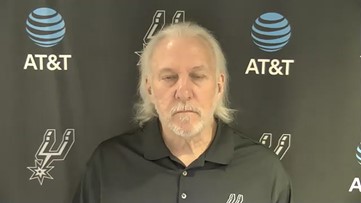Coach Popovich speaks about Gov. Abbott, Derrick White's injury before Spurs take on Heat in Miami