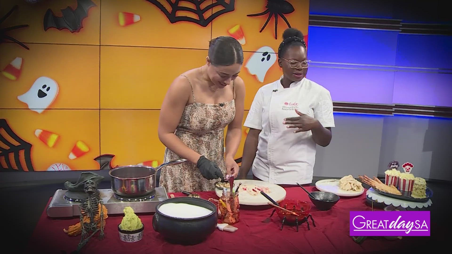 Clarke cooks up some creepy hand-shaped pies with local Food Network star Adesuwa Elaiho.