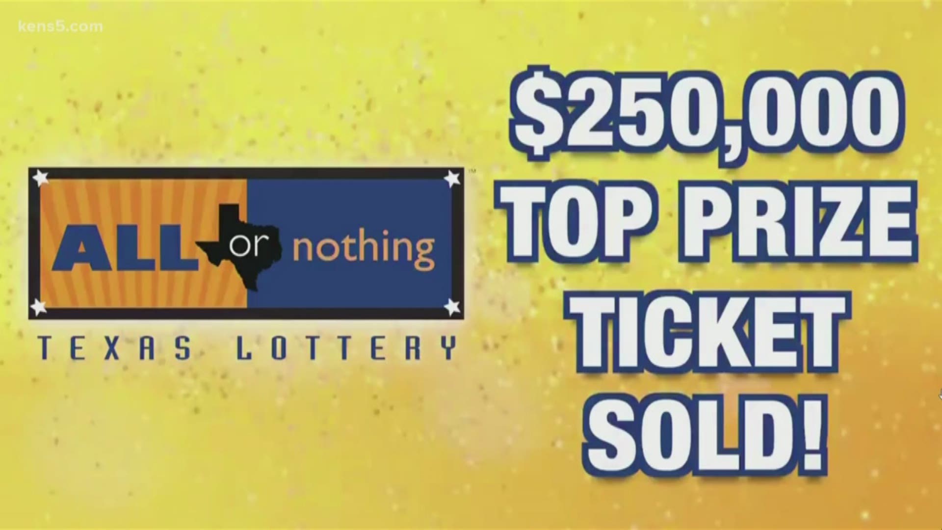Someone has a new lucky place. The Texas Lottery announced Tuesday that a $250,000 winning ticket for the Evening All or Nothing drawing was sold in Cibolo.

We don’t yet know which store or the identity of the winner.

The winning numbers were 1 - 2 - 3 - 7 - 8 - 10 - 11 - 12 - 14 - 16 - 19 – 24.