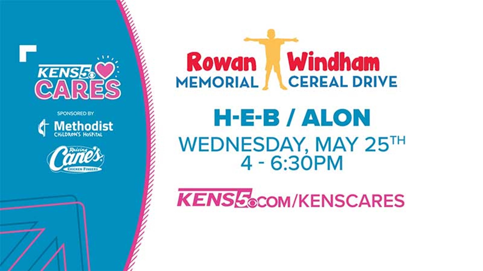 KENS 5 and Methodist Children’s Hospital are holding an event to collect cereal boxes and accept monetary donations.