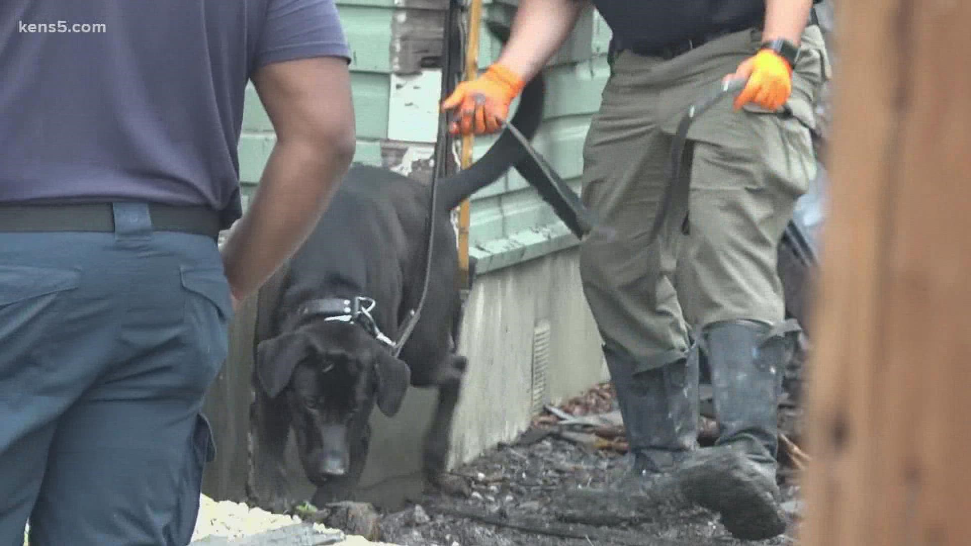 K-9 Bruno was on the scene Saturday morning across from the Alamodome.