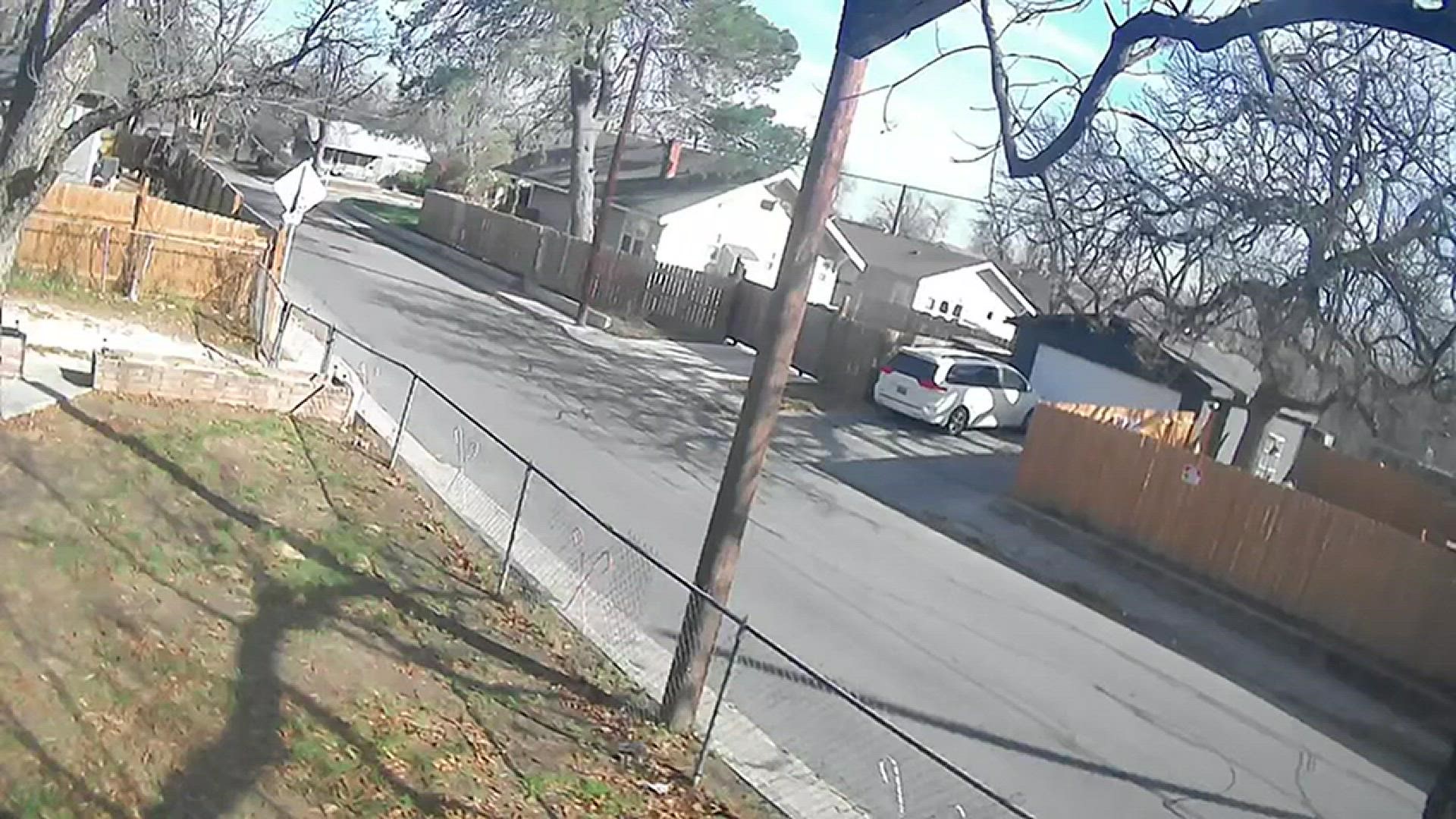 Surveillance video shows a man firing a gun in the air on the east side of San Antonio Tuesday.
