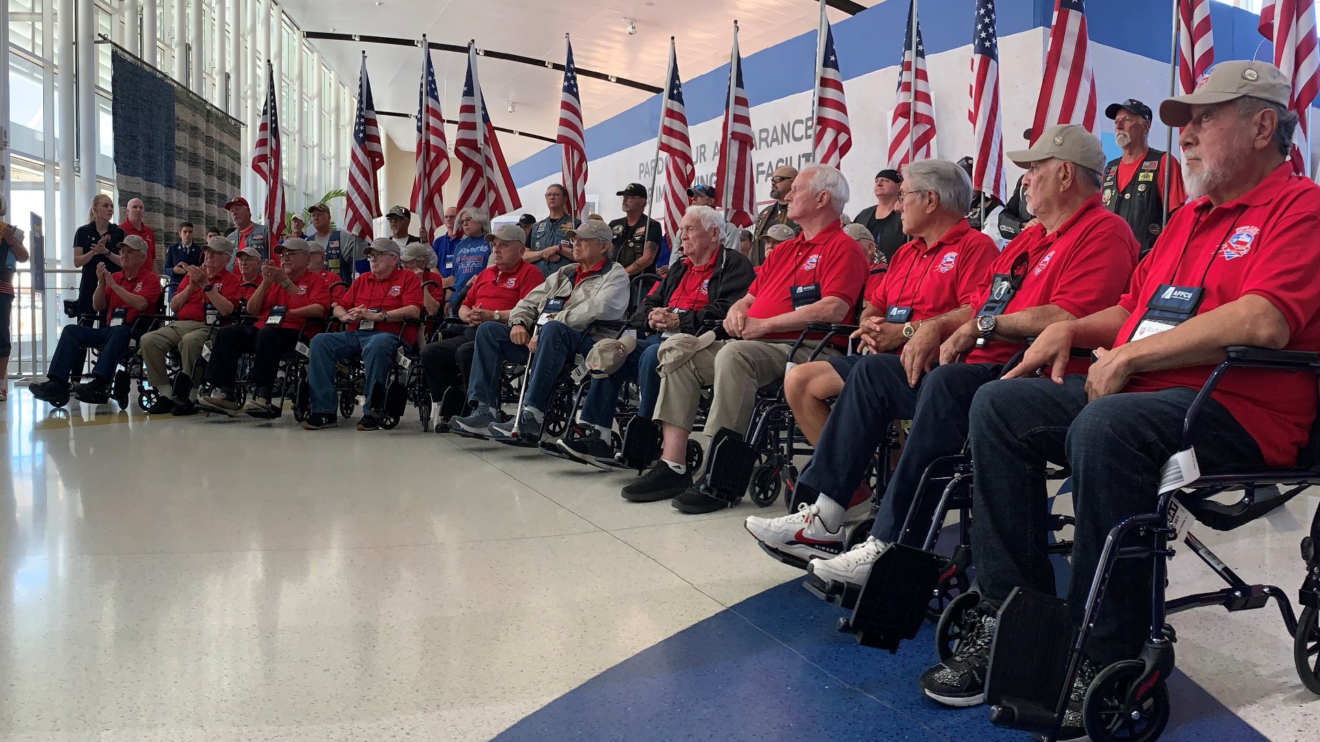 Veterans from the Korean War, Vietnam War, and one veteran from World War II arrived to a warm welcome the San Antonio International Airport.