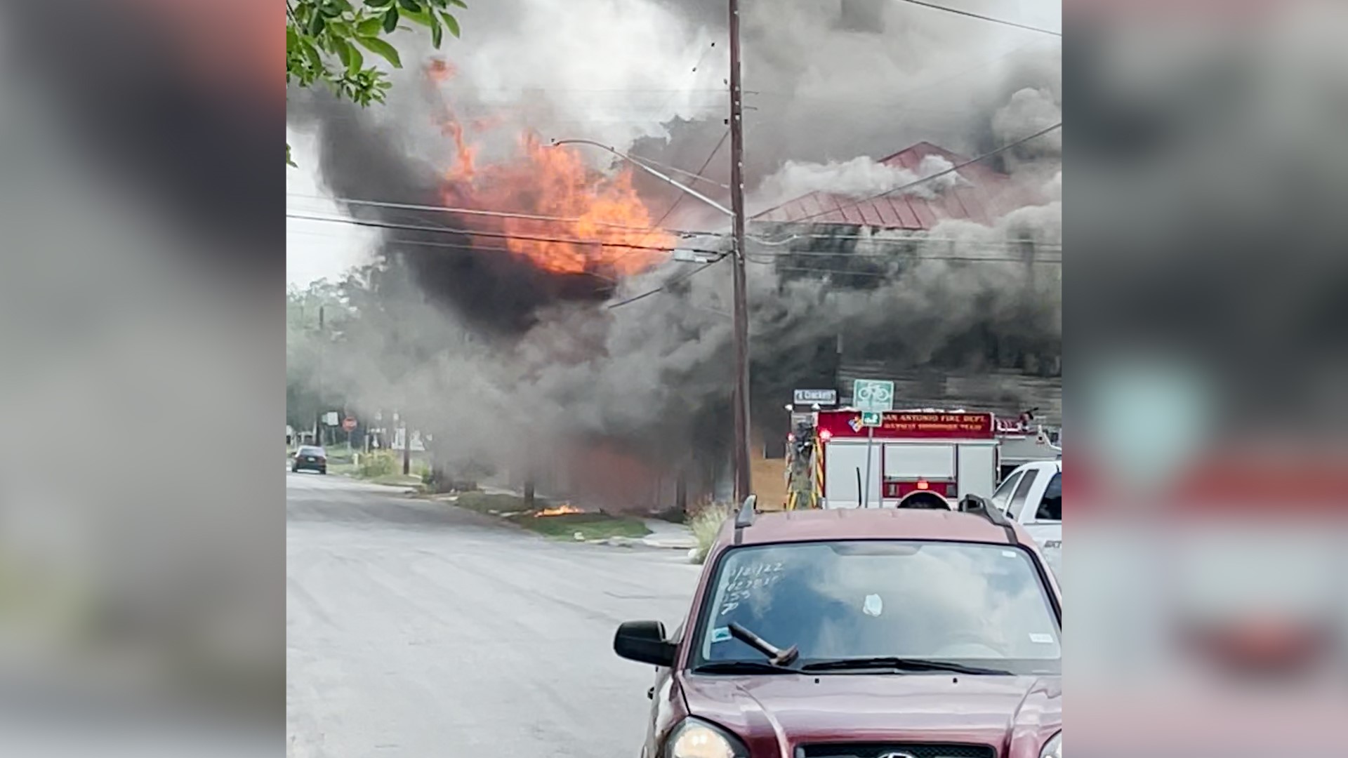 The fire broke out around 9 a.m. on Saturday morning on North Mesquite and East Crockett Street, which is east of downtown. Credit: Ryan Proudfoot