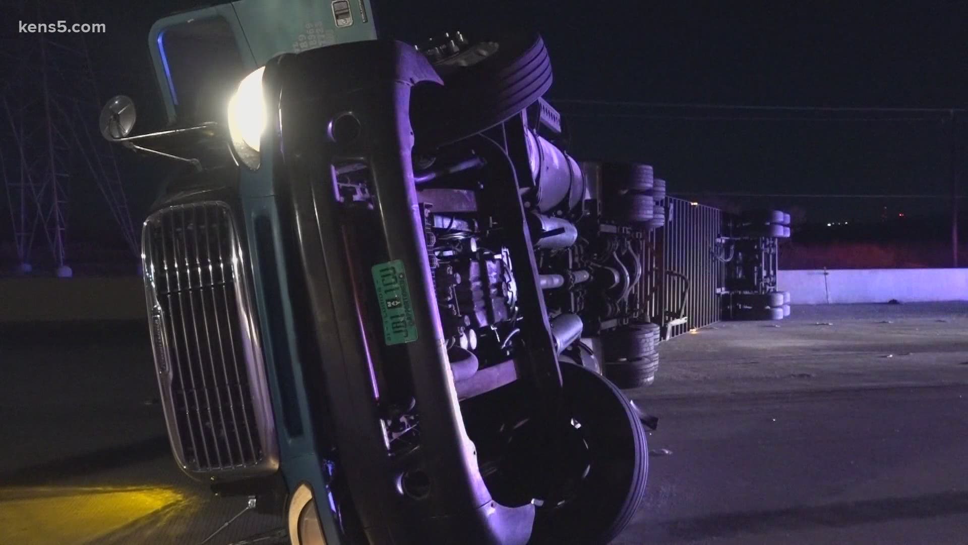 The driver of an 18-wheeler carrying 10,000 pounds of tires lost control while driving along I-10 this morning which resulted in the truck flipping onto its side.