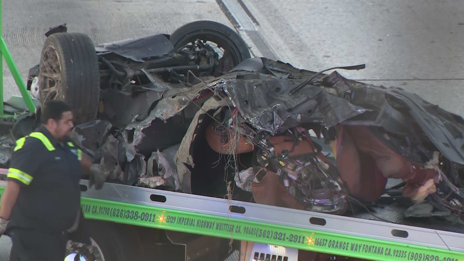 According to the California Highway Patrol, their car was speeding when it hit a guardrail and split in two.