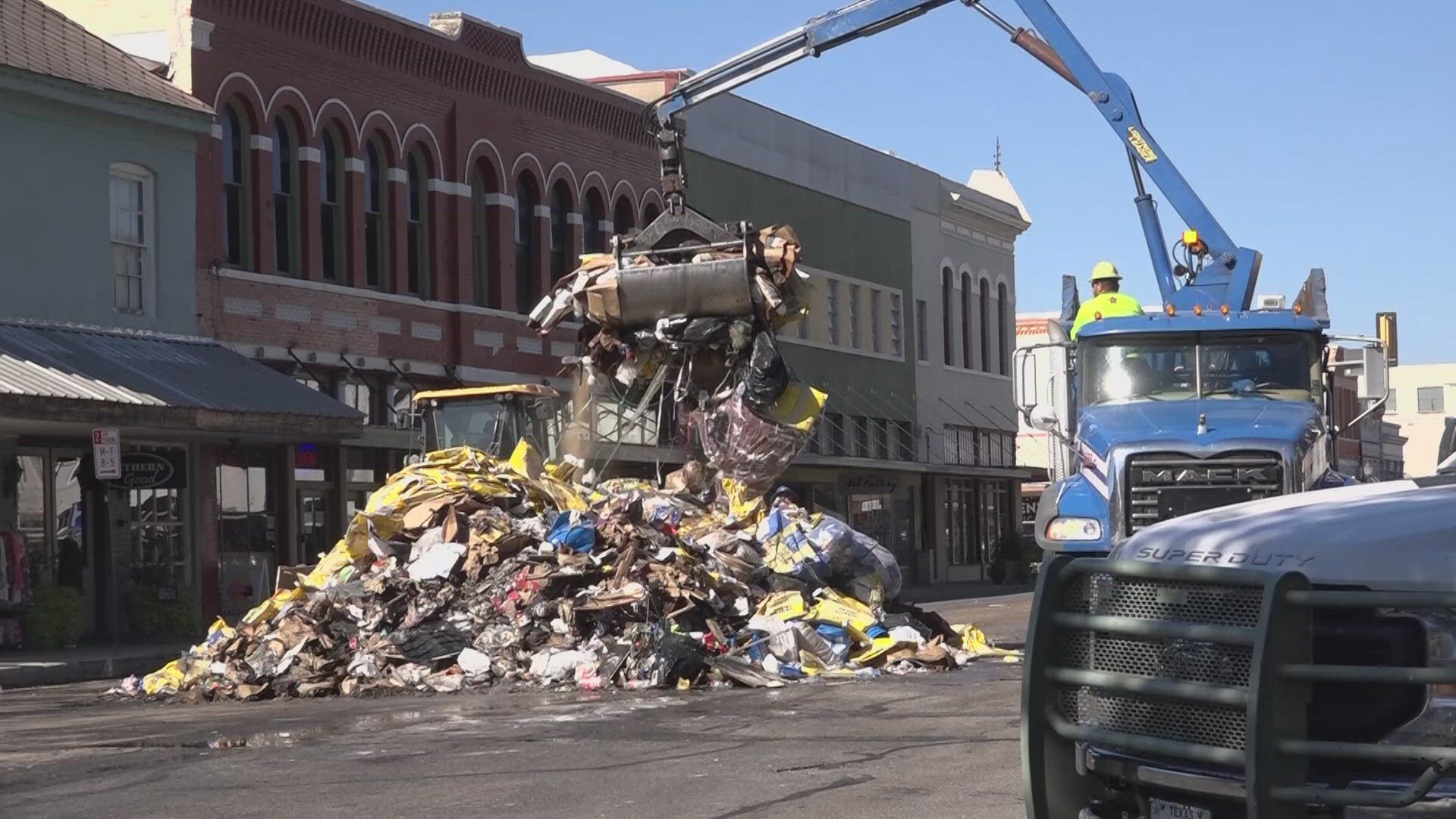 A dump truck on fire and a mountain of flaming trash. That was the scene for hours this afternoon in Seguin.