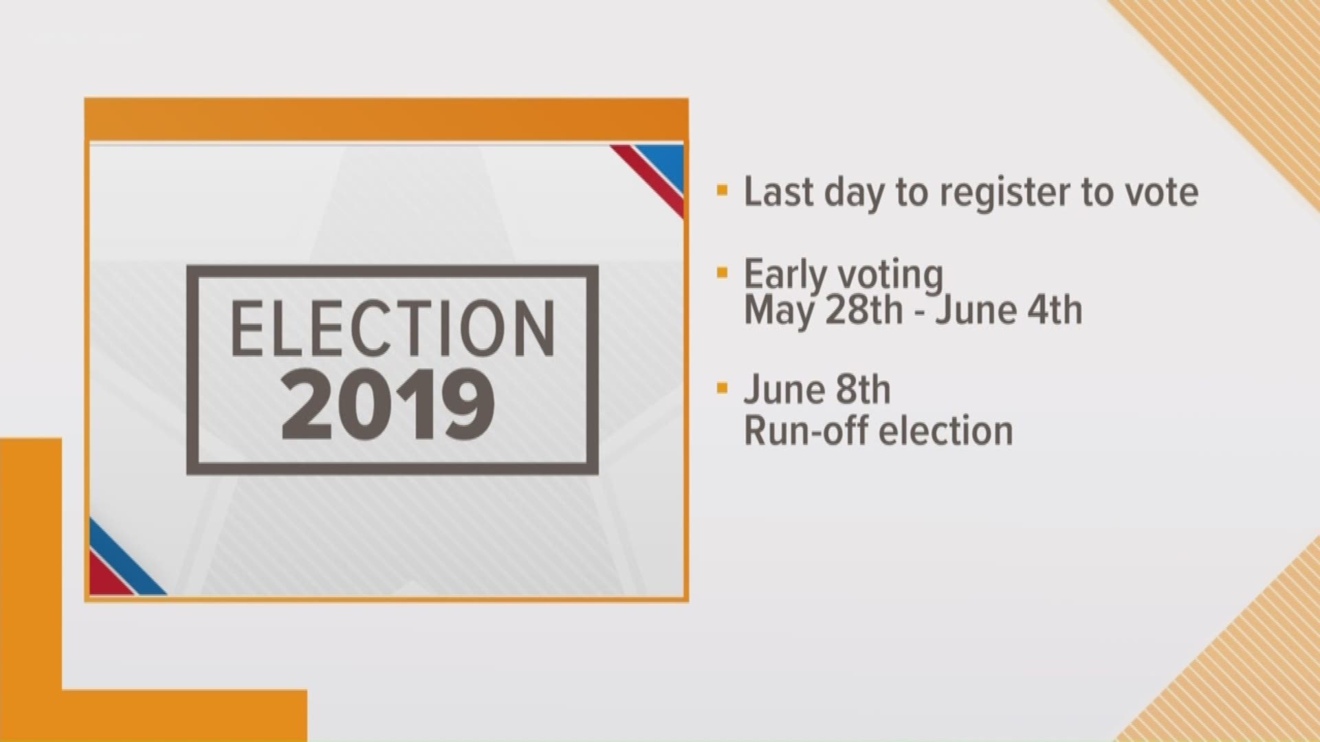 Thursday, May 9, is the last day to register to vote in the city election runoff. You can register to vote even if you were not registered to vote in the May 4 election.