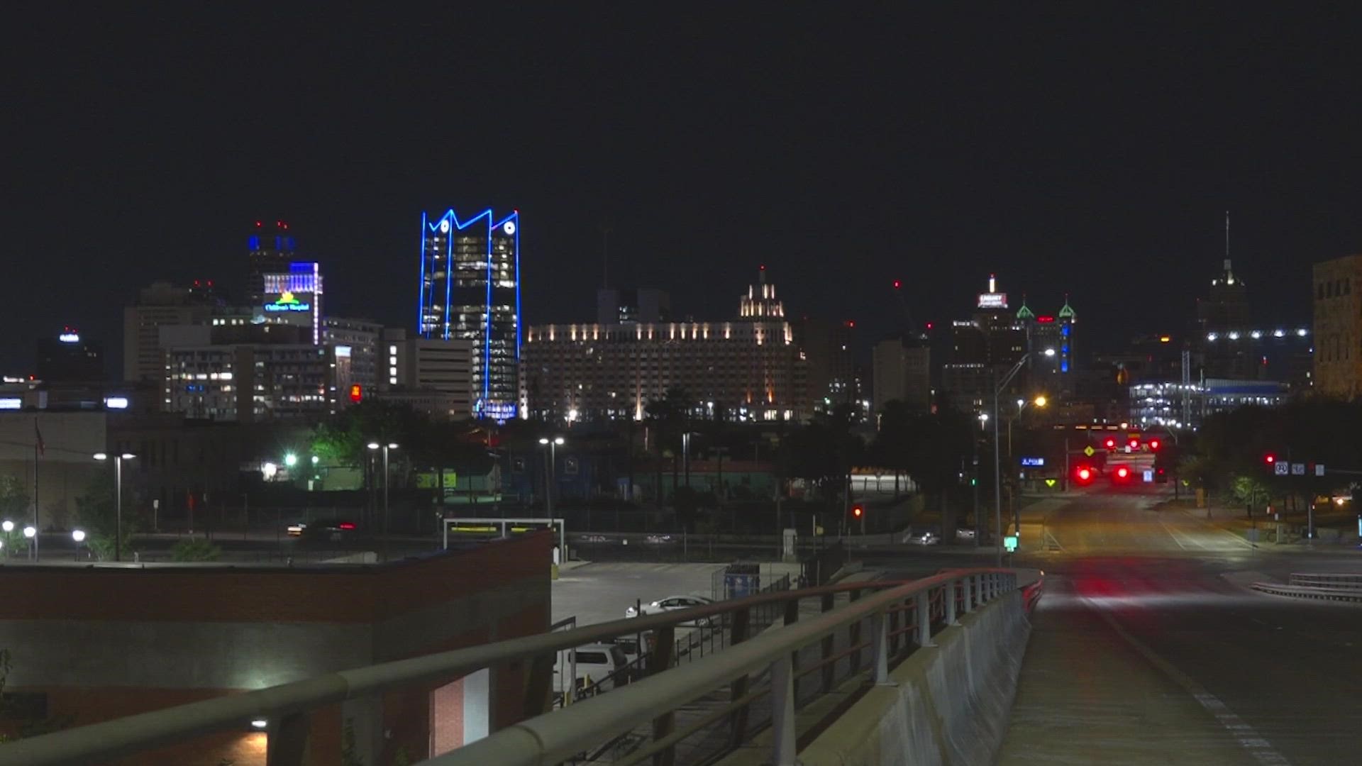 The Frost Tower and other buildings across downtown San Antonio turned blue on Tuesday evening even to honor educators and all of their hard work.