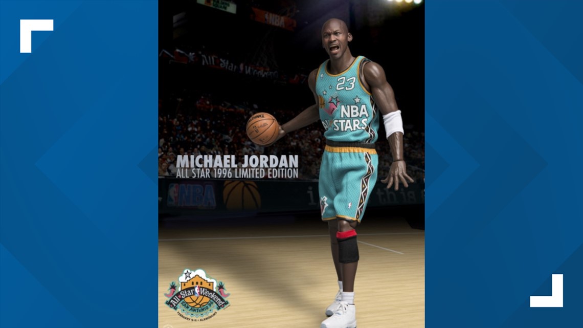 Michael Jordan was named MVP in a 1996 NBA All-Star Game from San Antonio,  TX