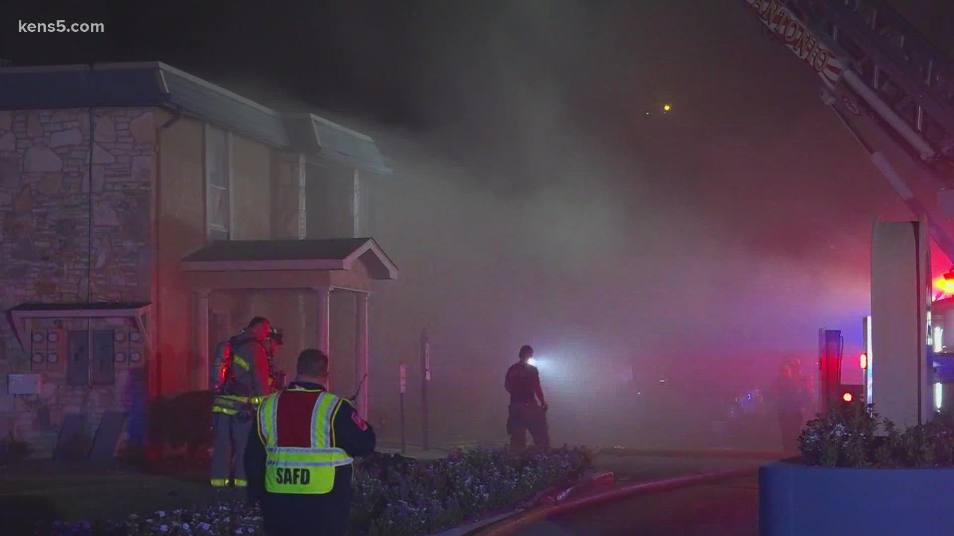 The fire broke out around 12:30 a.m. at the Oak Creek Apartments on Vance Jackson Road, south of Wurzbach Road.