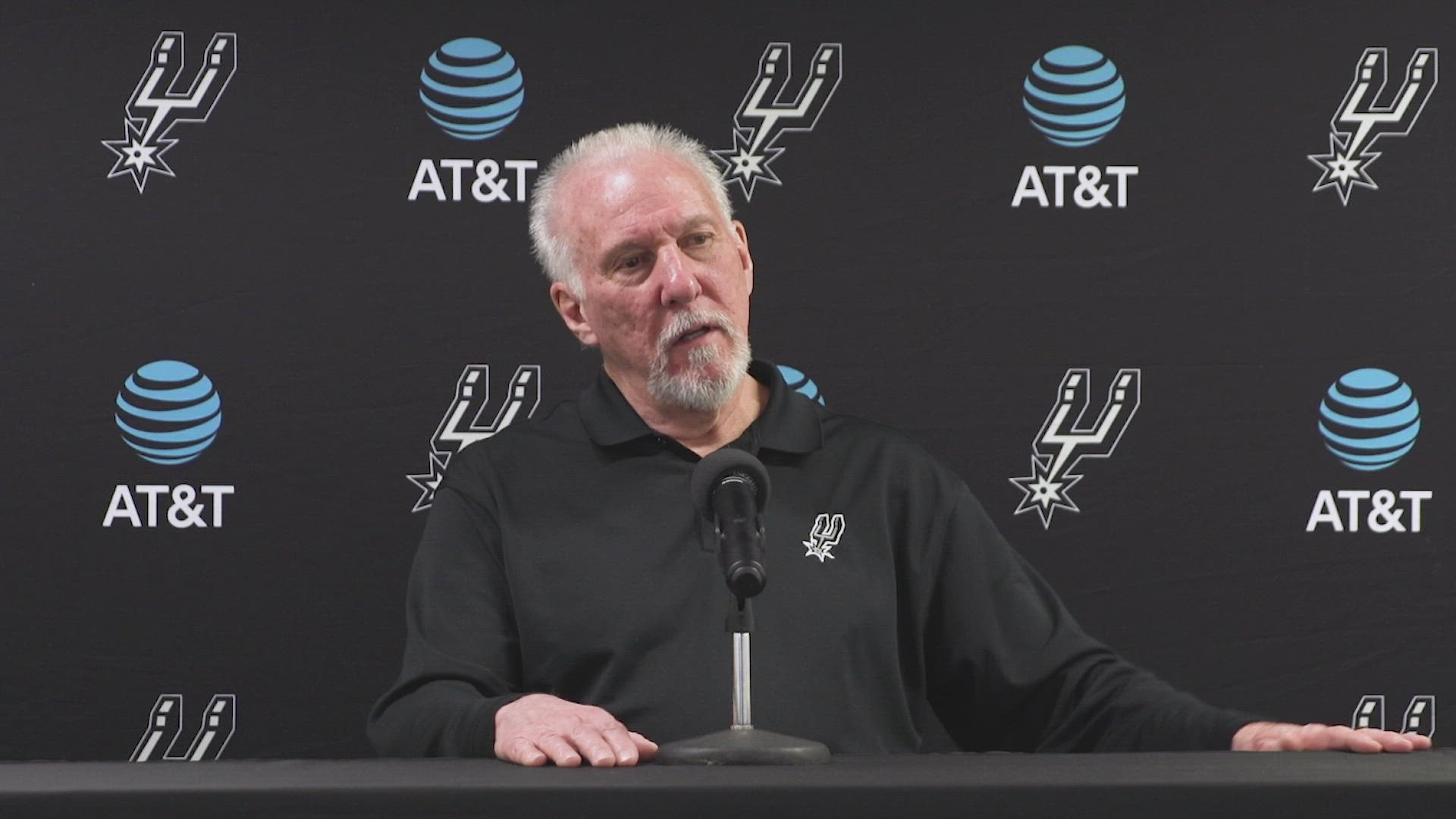 Popovich noted Lonnie Walker IV's clutch three and Josh Primo's solid defense at the buzzer, but said, "other than that, I think we got outplayed."