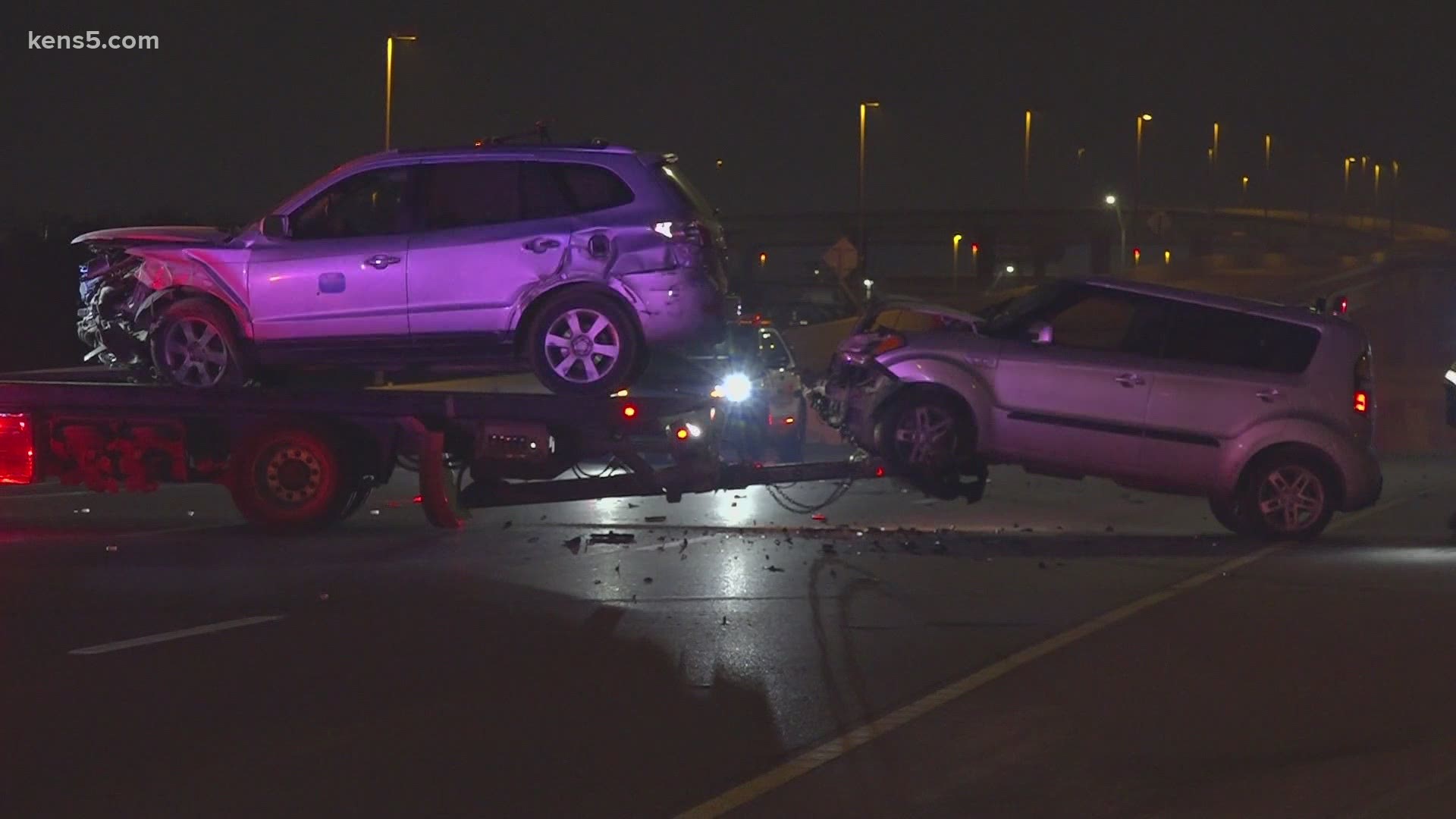 A chain reaction crash took place where two other vehicles crashed into each other, and then into one of the patrol cars.