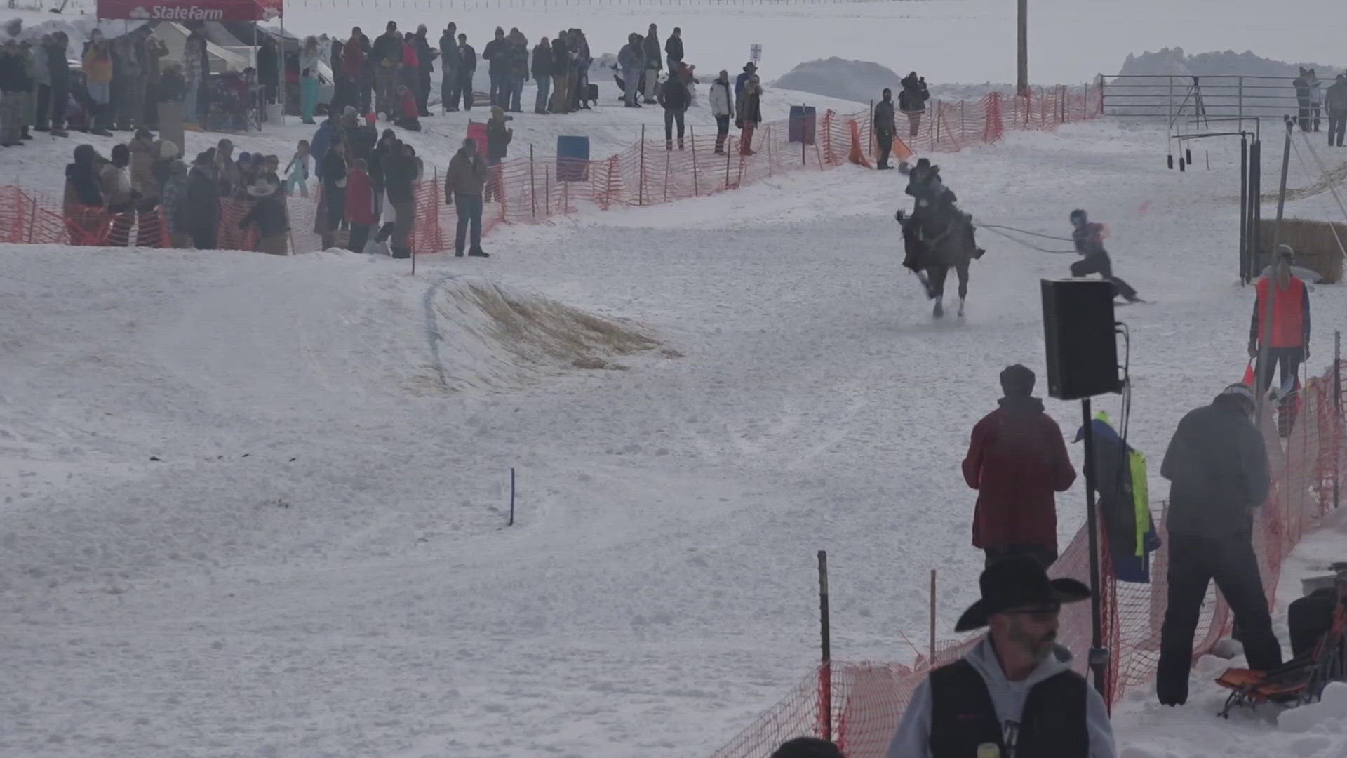 It's a combination of horseback riding and skiing.