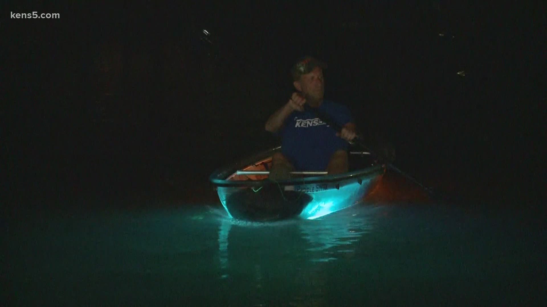 You wouldn’t normally think about kayaking the San Marcos River at night, but add some L.E.D. lights to a see through kayak and you have a great new experience.