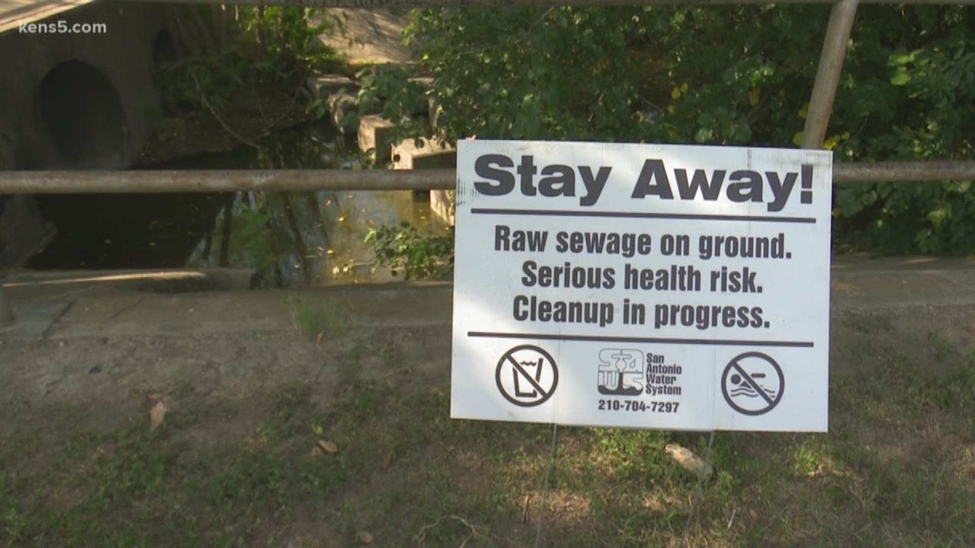 A 7,000-gallon spill has prompted SAWS to install signs warning people of possible contamination.