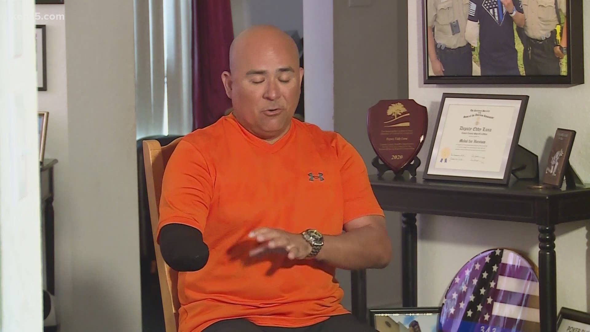 Eddy Luna nearly lost his entire right arm as a result of the shooting. Now, some months later, he's preparing to get used to a new prosthetic limb.