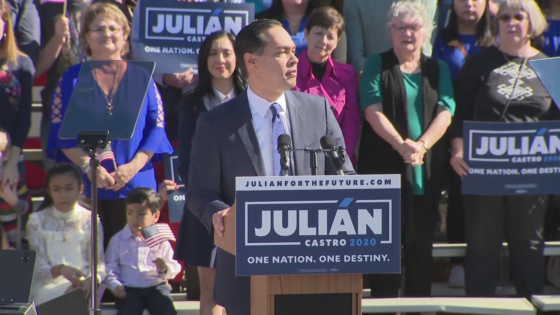 Former San Antonio Mayor Julián Castro is announced his 2020 presidential campaign on Saturday in San Antonio.