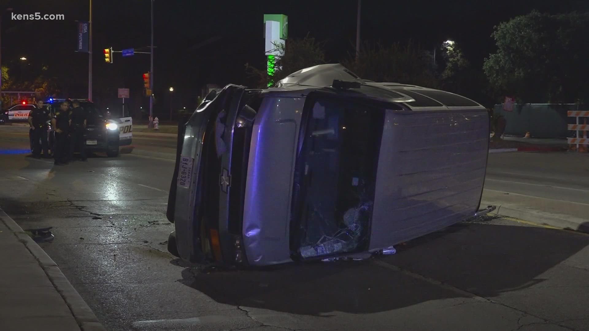 A man in his 20s was arrested for Driving While Intoxicated downtown after crashing into a pole, the San Antonio Police Department said.