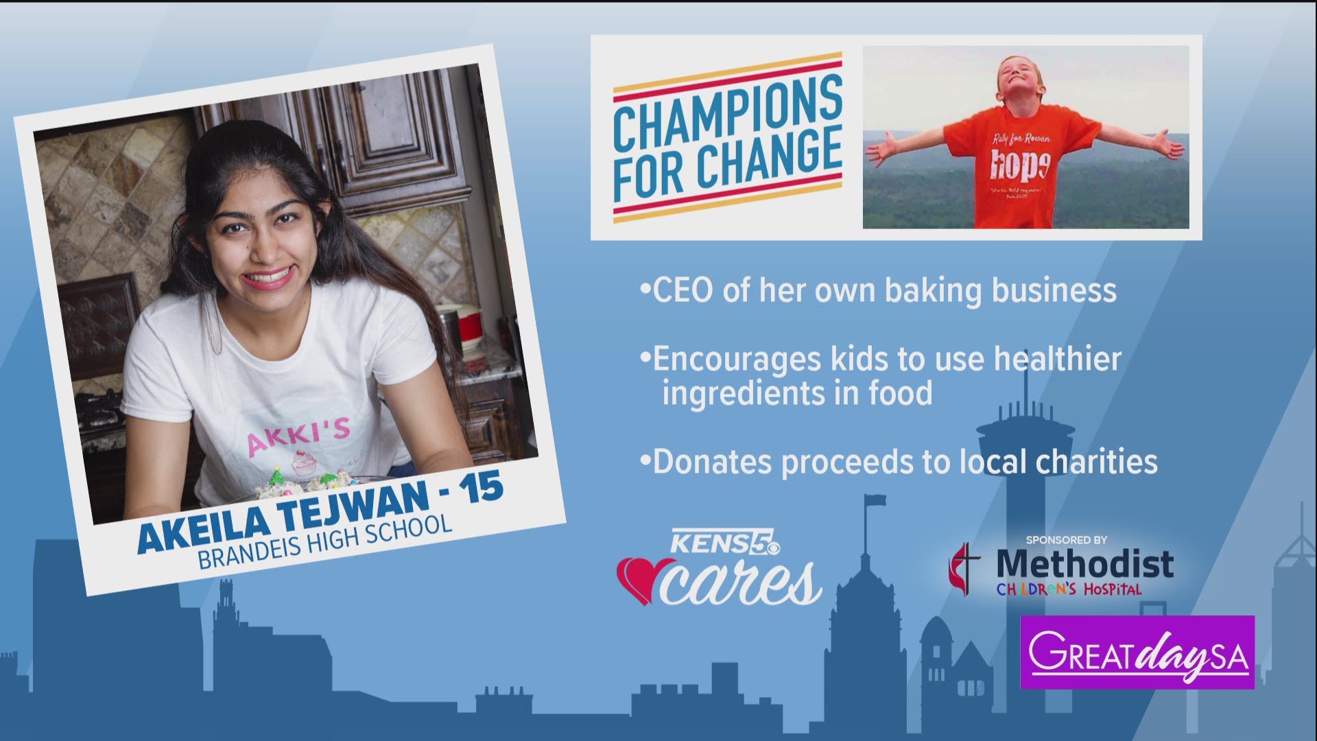 Congratulations to our Champion For Change, Akeila Tejwan, who started her own baking business and donates profits to charity.