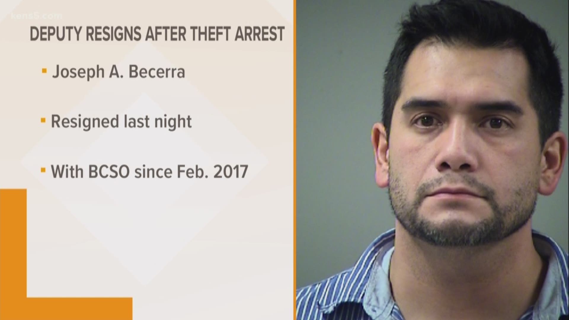 A Bexar County Sheriff's Office detention deputy resigned after he was arrested for theft on Monday evening, according to BCSO.