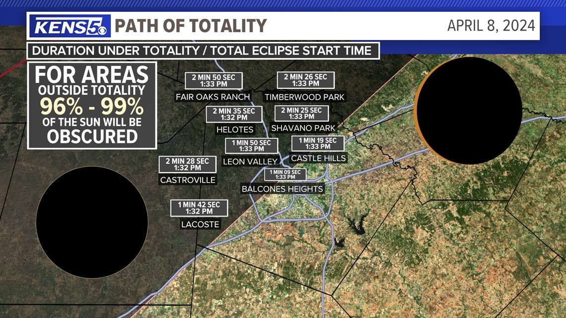 How much time will San Antonio cities have to watch the solar eclipse? Here's the breakdown.
