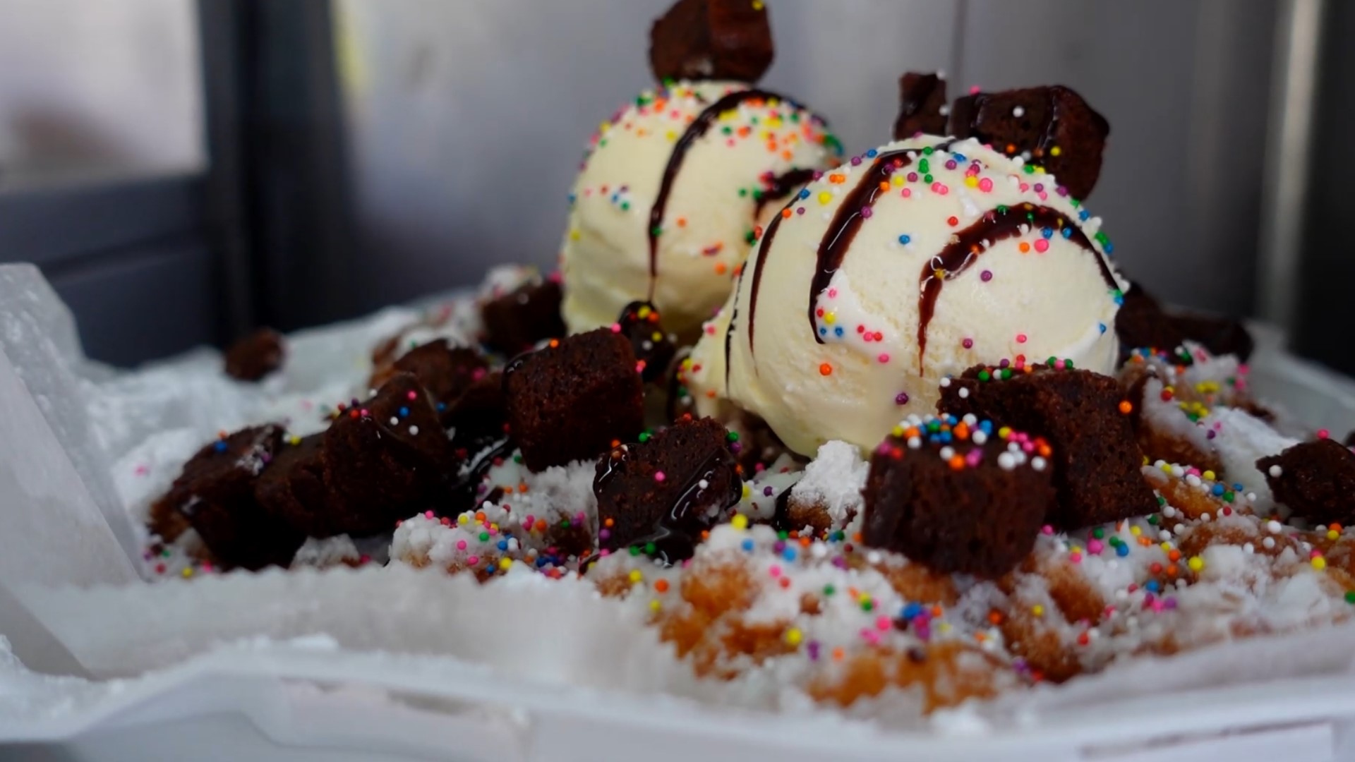 Funnel Cake Fanatics has huge funnel cakes at food truck