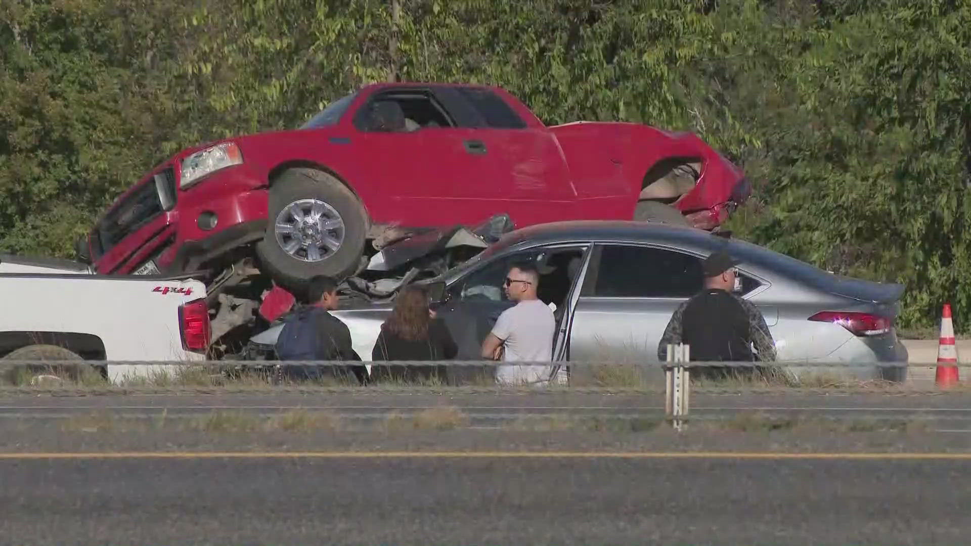 Bexar County officials confirmed that one person was killed when two stalled vehicles were struck by another vehicle on the highway.